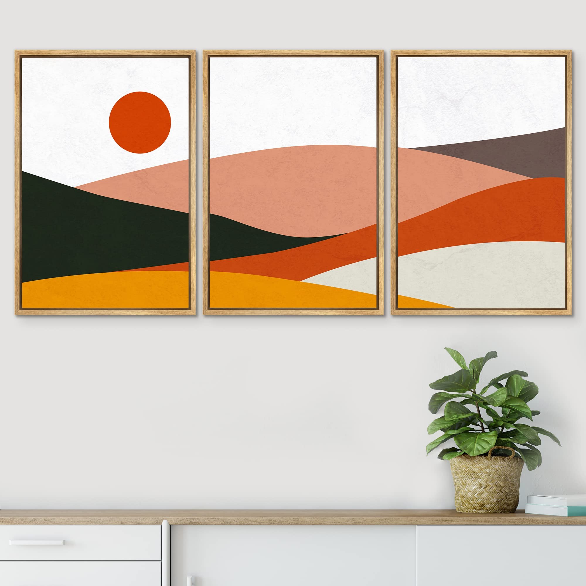 Signwin 3 Piece Framed Canvas Wall Art Abstract Mountain Canvas Prints Home Artwork Decoration For Living Room,Bedroom - 24''X36