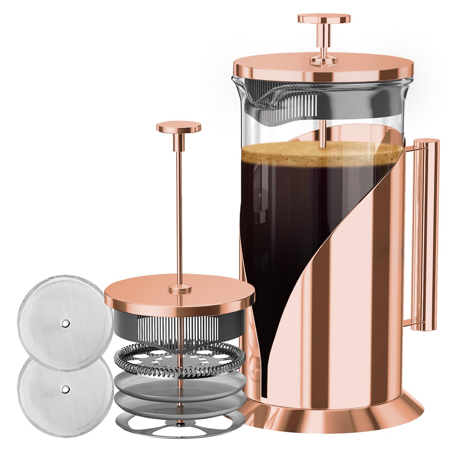 Cafe Du Chateau Stainless Steel French Press Coffee Maker - 34Oz Versatile Coffee Press Coffee Maker With 4-Level Filtration, Bp