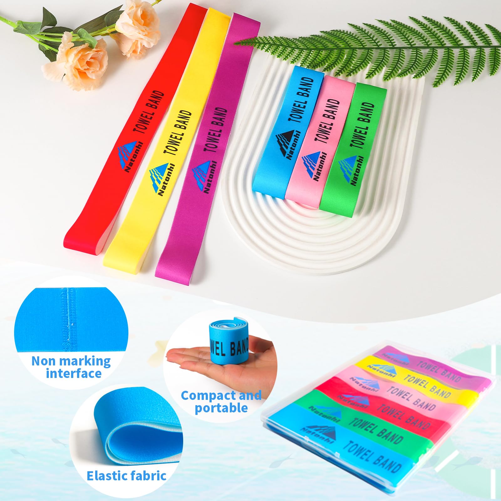 Natonhi 6 Pack Towel Bands,Towel Bands For Cruise Beach Pool Chairs, Extra Durable Towel Clips For Chairs Cruise No Snapping, Cr