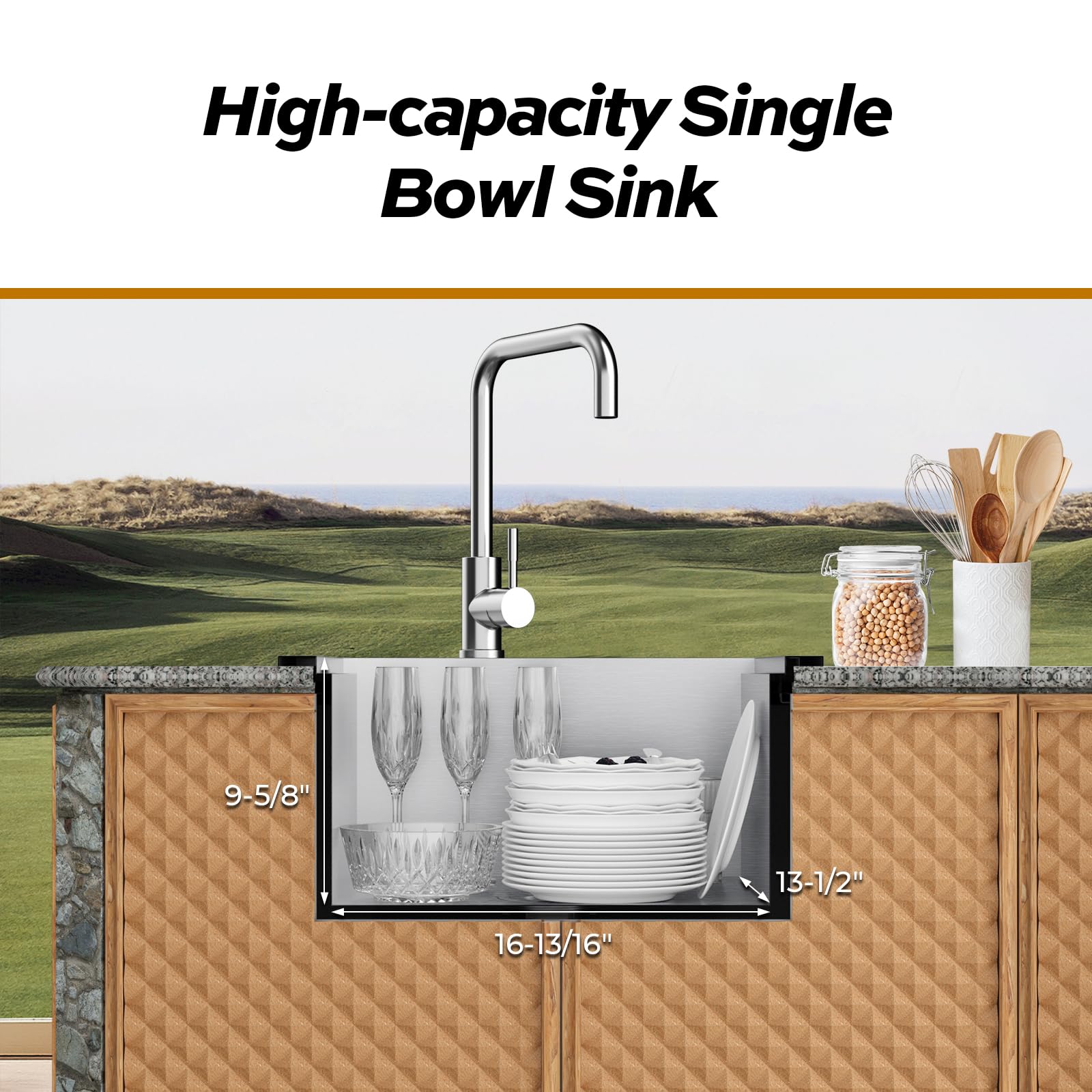 Outdoor Sink, Tecasa 21 X 18 Inch Drop-In Workstation Kitchen Sink, T304 Stainless Steel Kitchen Bar Sink, Single Bowl Bar Sink