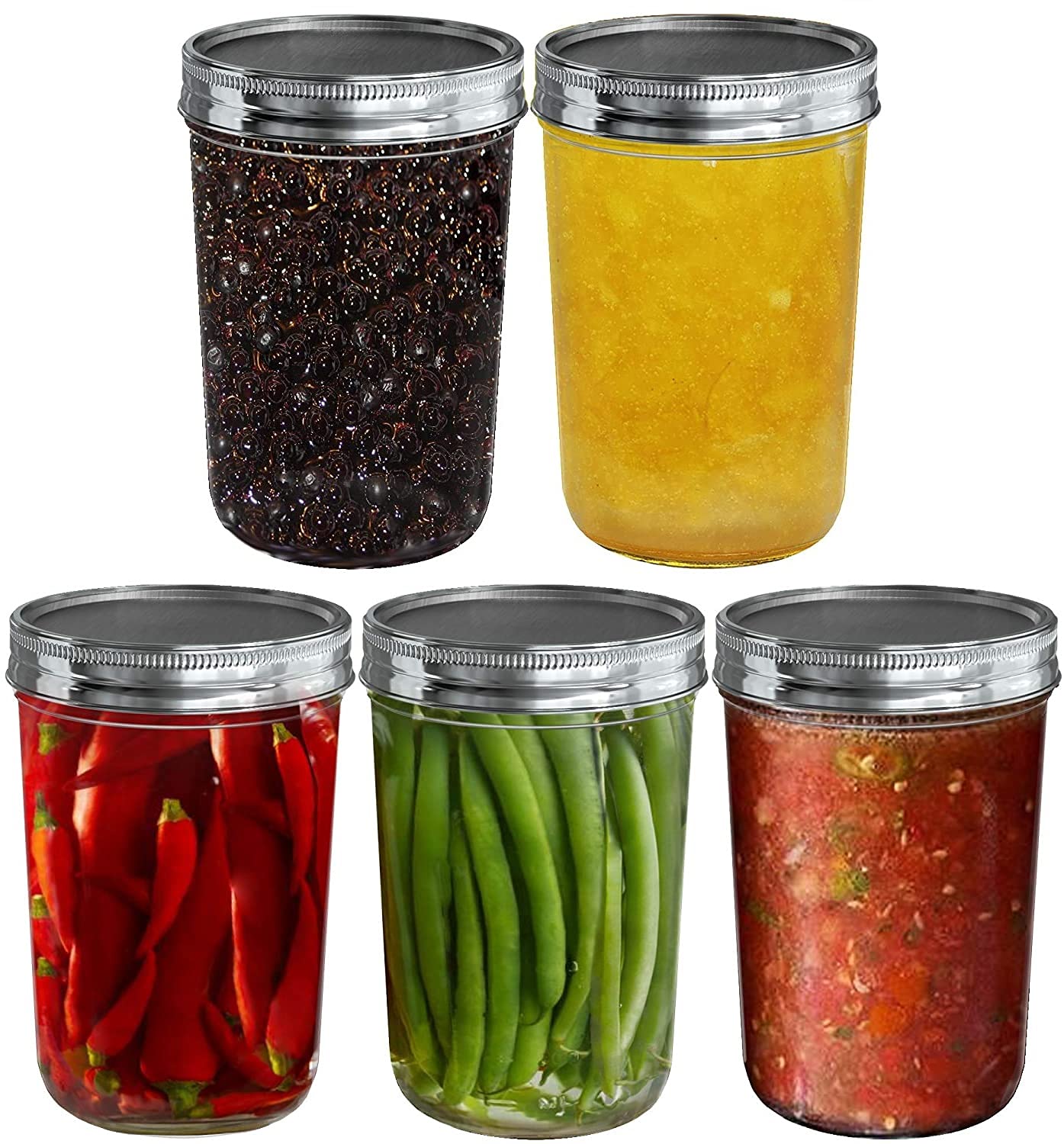 Ash & Roh Glass Mason Jars Full Mouth  Glass Jars With Metal Airtight Lids Perfect Meal Prep, Food Storage, Canning, Drinking J