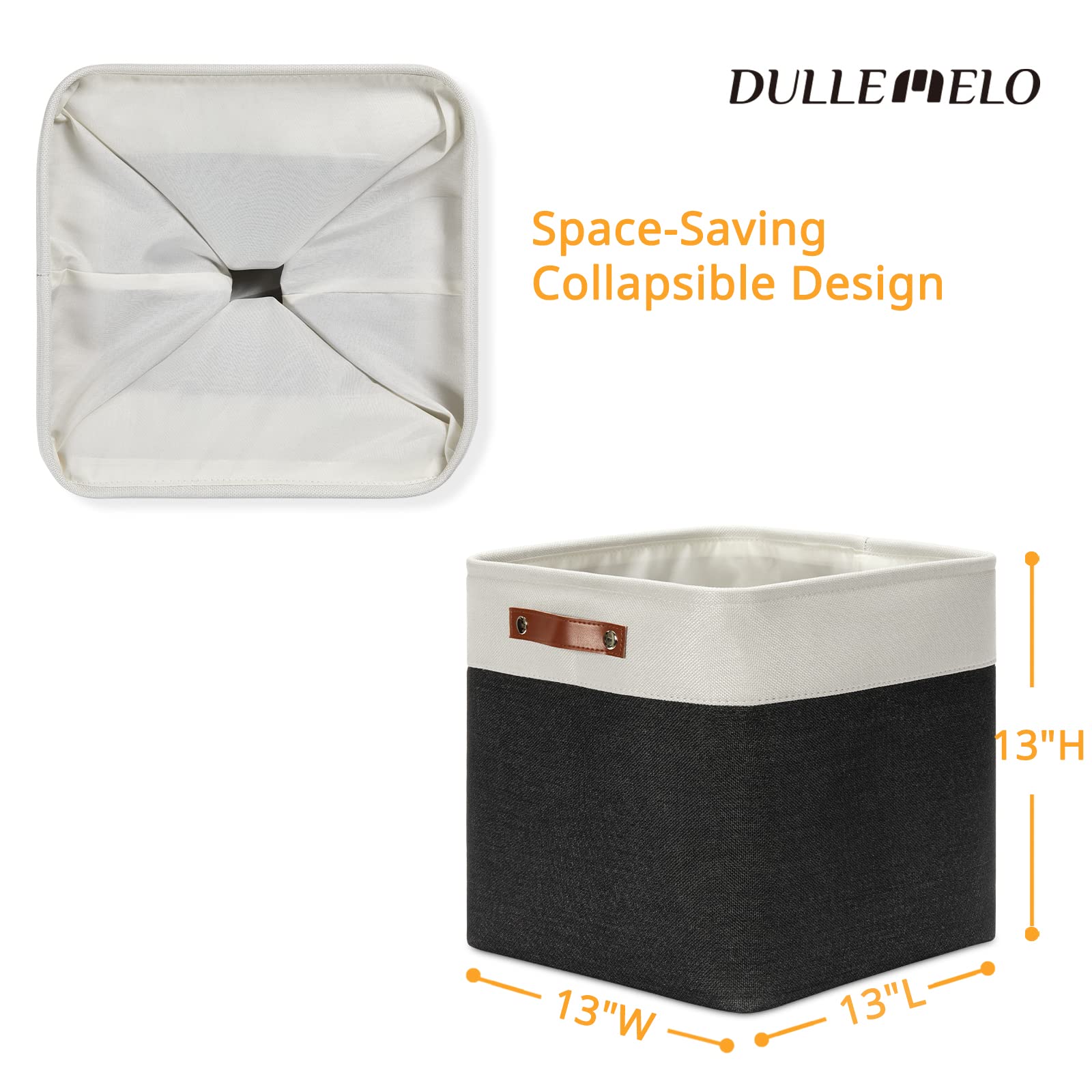 DULLEMELO Storage Baskets  13 Inch Cube Storage Bins for Shelves Closet Nursery Toy Storage  Foldable Linen Closet Organizers Storage Baskets for Toy Closet Storage(4 Pack - 13 '' White&Black
