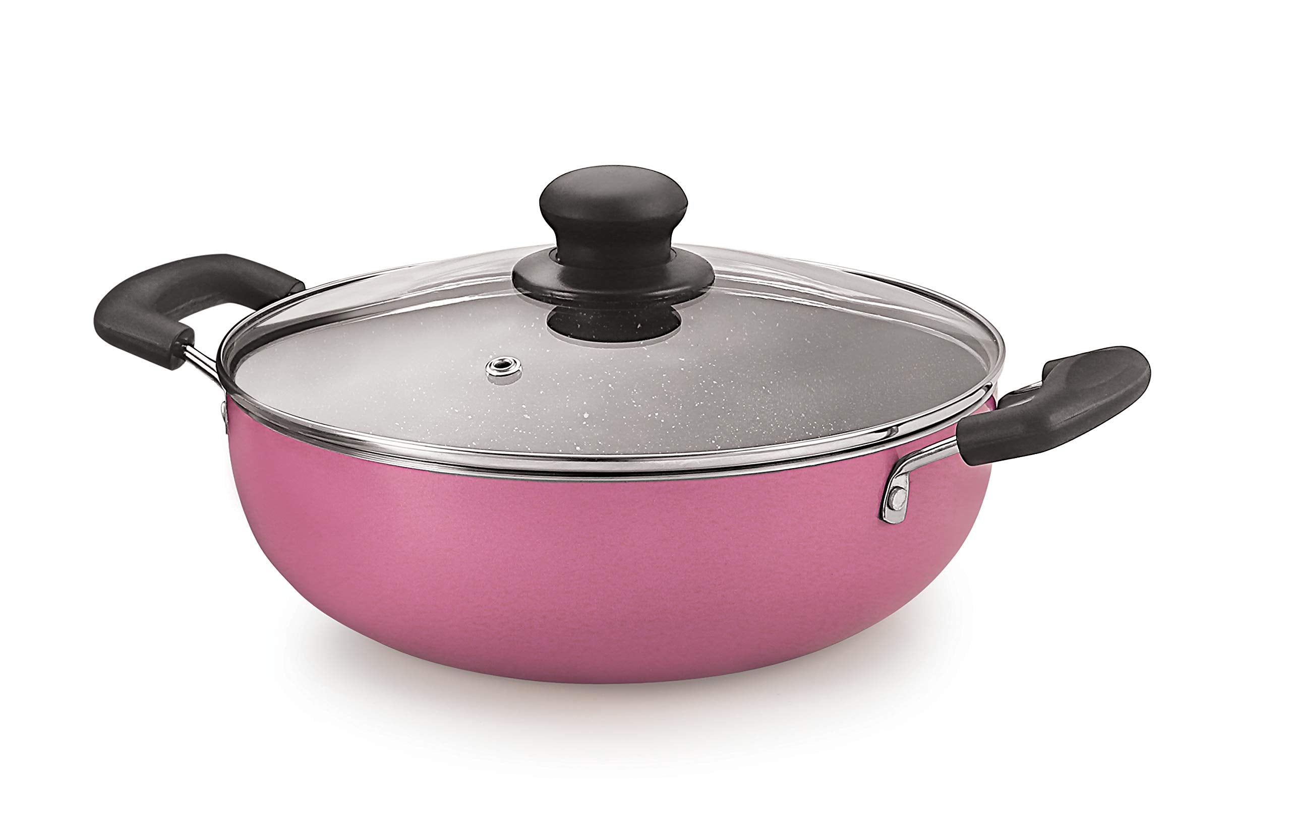 Nirlon Orchid Granite Non Stick Aluminium Deep Kadhai With Glass Lid