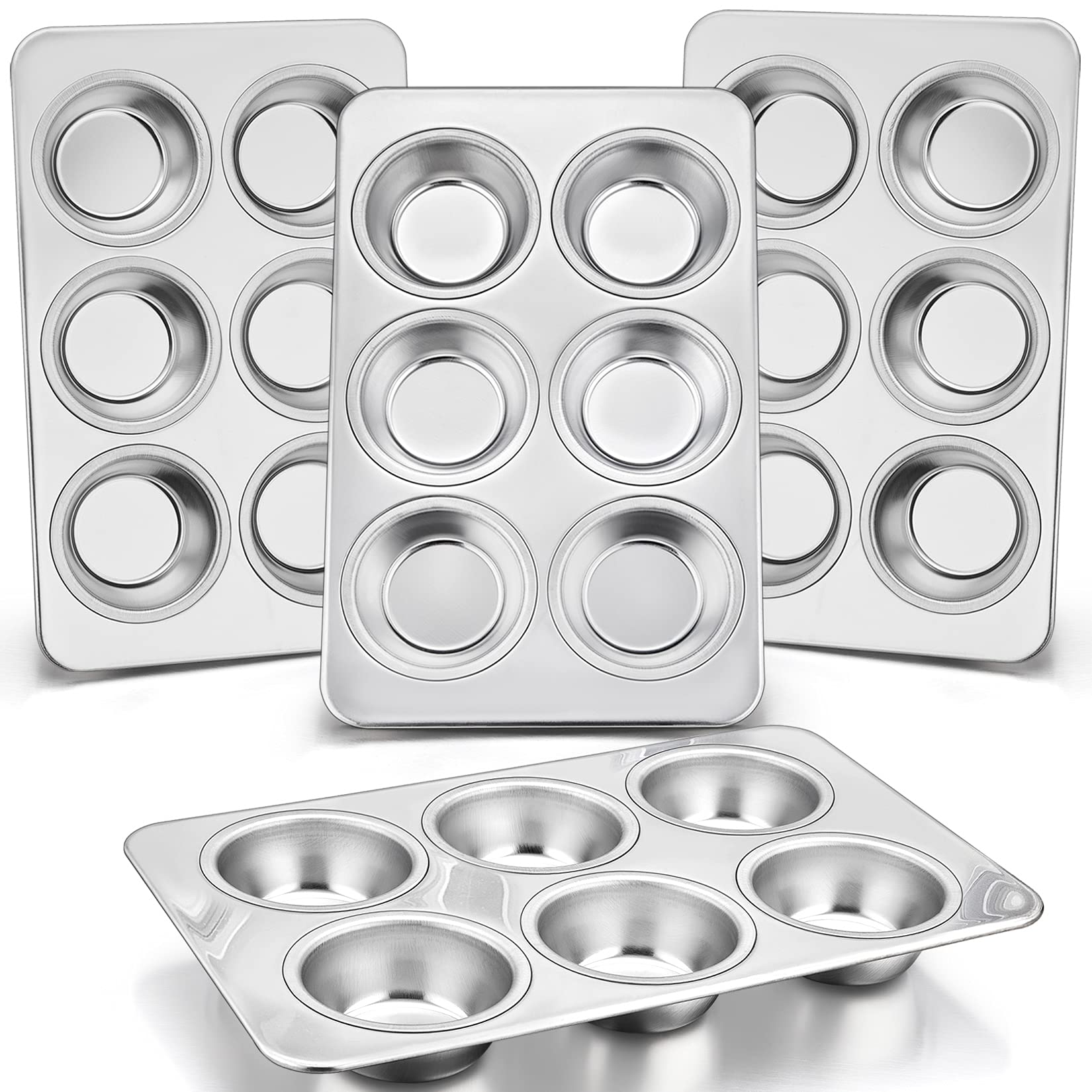 P&P CHEF Muffin Pan Cupcake Baking Pan Set, Stainless Steel Muffin Tin Tray for Mini Cake Tart Quiche, Oven & Dishwasher Safe, N