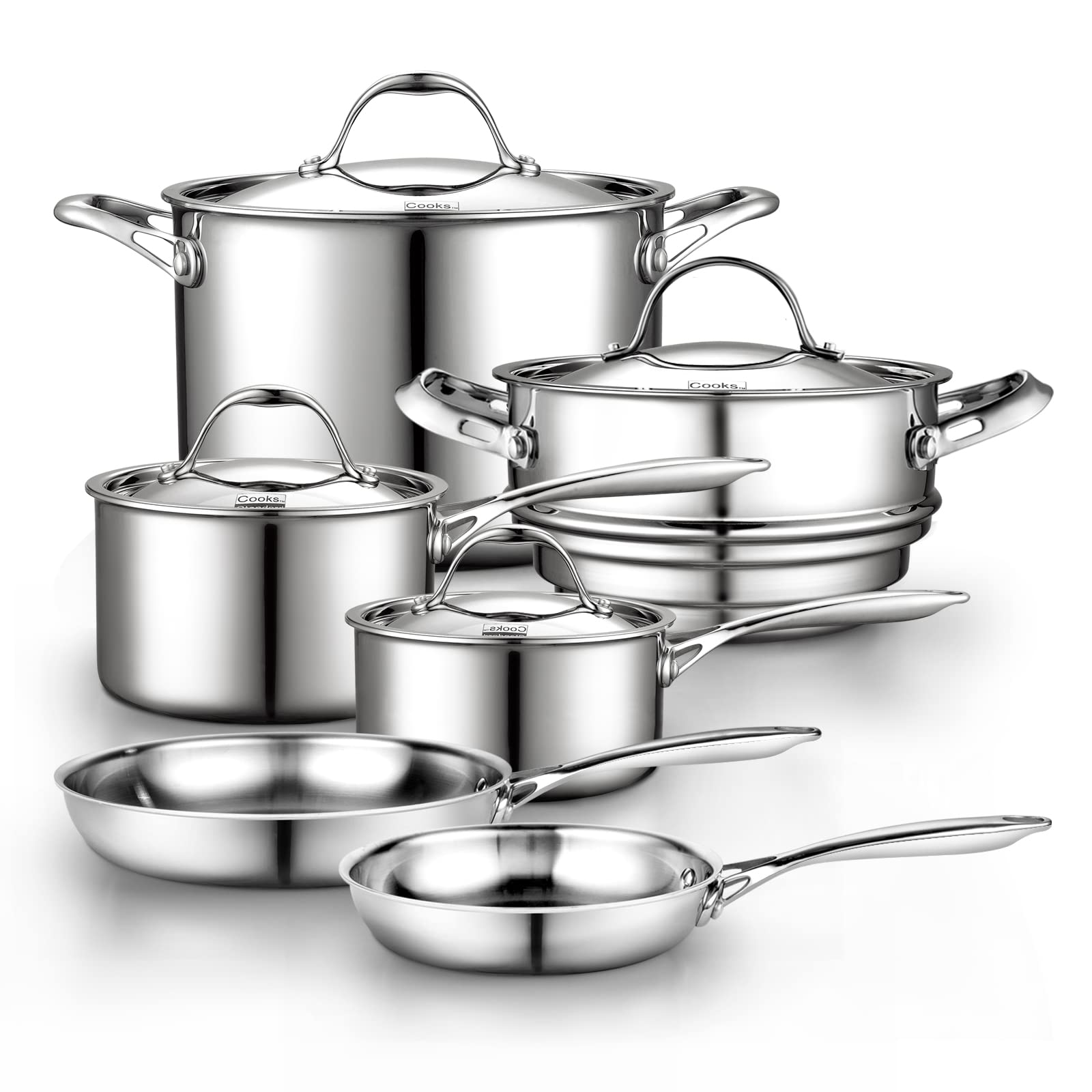 Cooks Standard Stainless Steel Kitchen Cookware Sets 10-Piece, Multi-Ply Full Clad Pots and Pans Cooking Set with Stay-Cool Hand