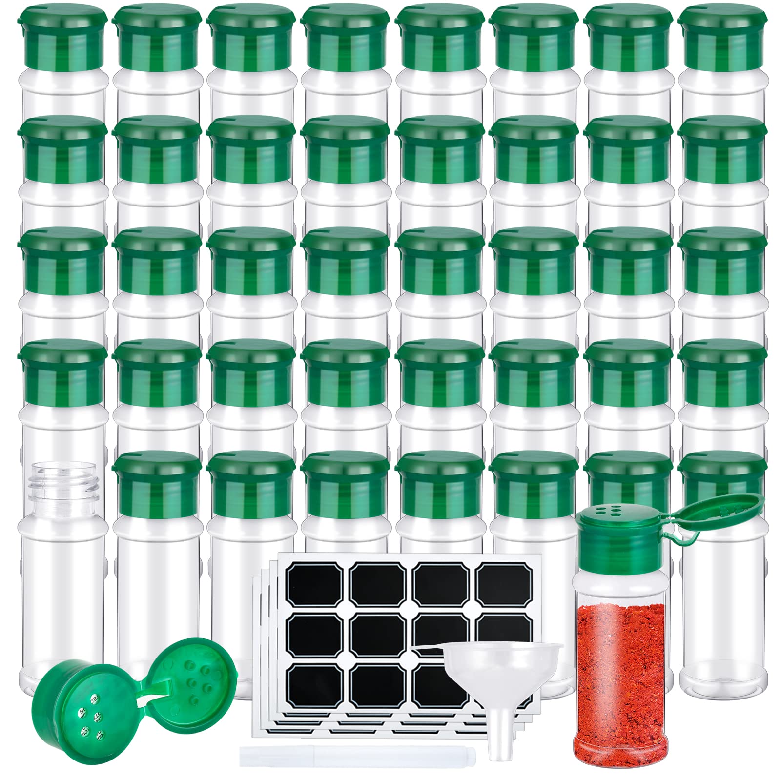 Supkiir Plastic Spice Jars, 50Pcs Spice Containers with Shaker Lids Bottles Seasoning Shaker Jars 3.3 oz/100ml for Storing Spice
