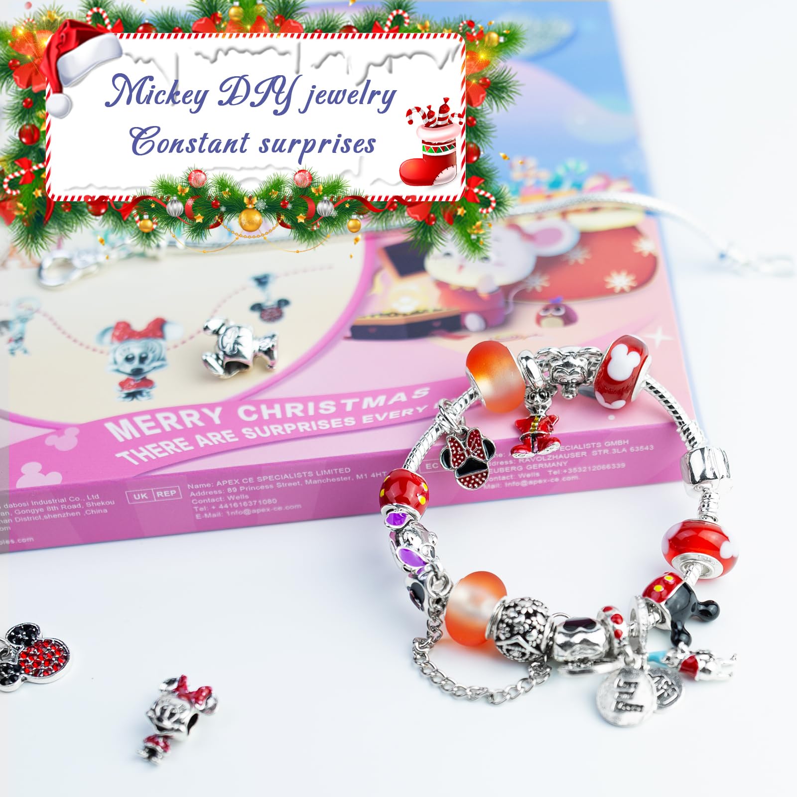 SWIND 2025 Christmas Advent Calendar 24 Day Xmas with 2 Bracelet & 22 Unique Jewelry Charms DIY Bracelet Set Christmas Countdown