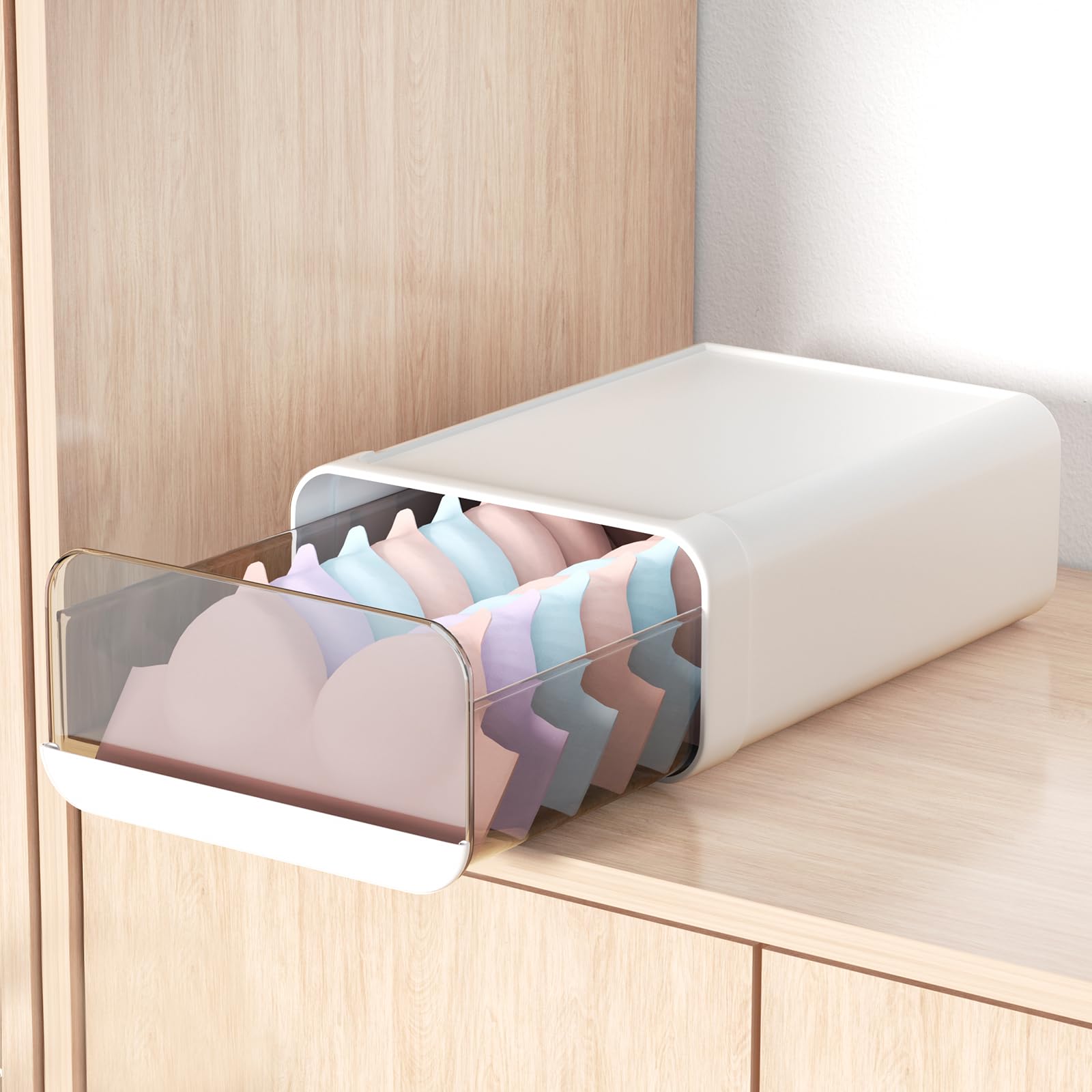 Miaocona Underwear Organizer Drawer, 1 Cell Plastic Sock Underwear Storage Drawer, Stackable Closet Organizers and Storage Box f