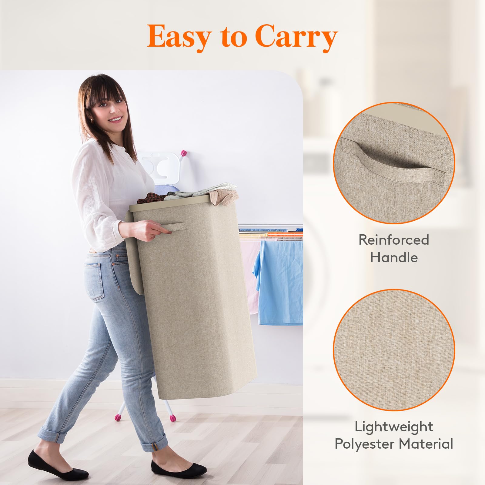 Lifewit 105L Laundry Basket With Lid, Large Laundry Hamper With Plastic Handles And Removable Bag, Foldable Tall Dirty Clothes H