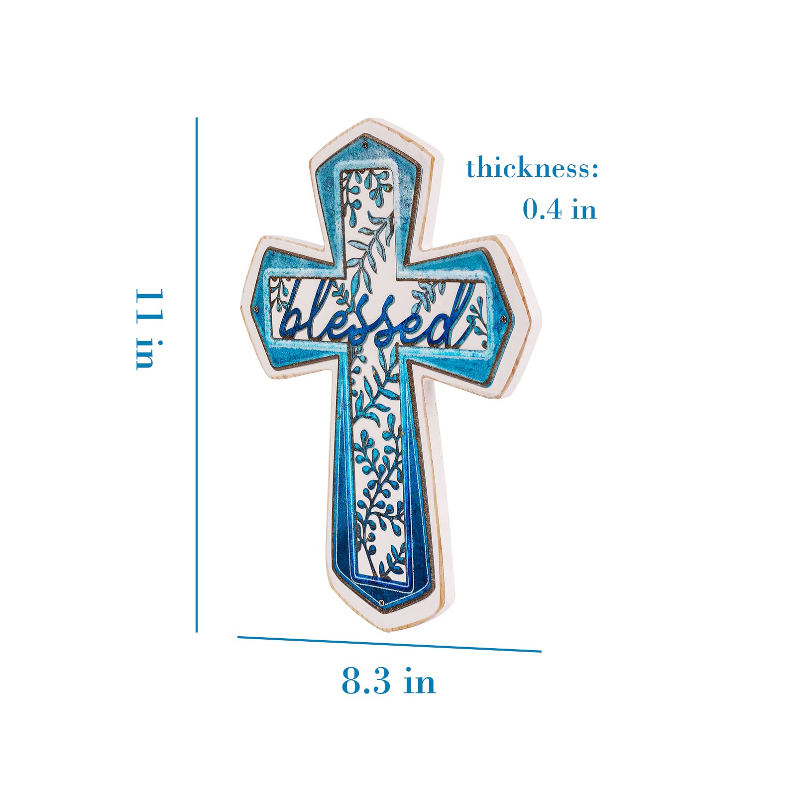 OKSQW 11 Wall Cross Handmade White Wood & Blue Iron Christians Spiritual Religious Cross with Hook Christmas Wall Hanging Cross