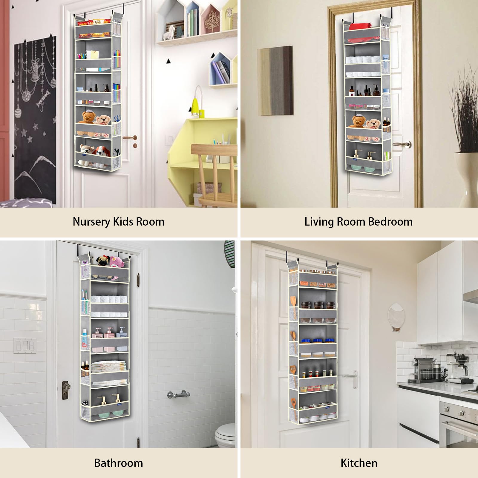 Roomtalk Over The Door Hanging Organizer 5-Shelves And 10 Side Pockets, Over The Door Storage For Bathroom And Bedroom, Back Of