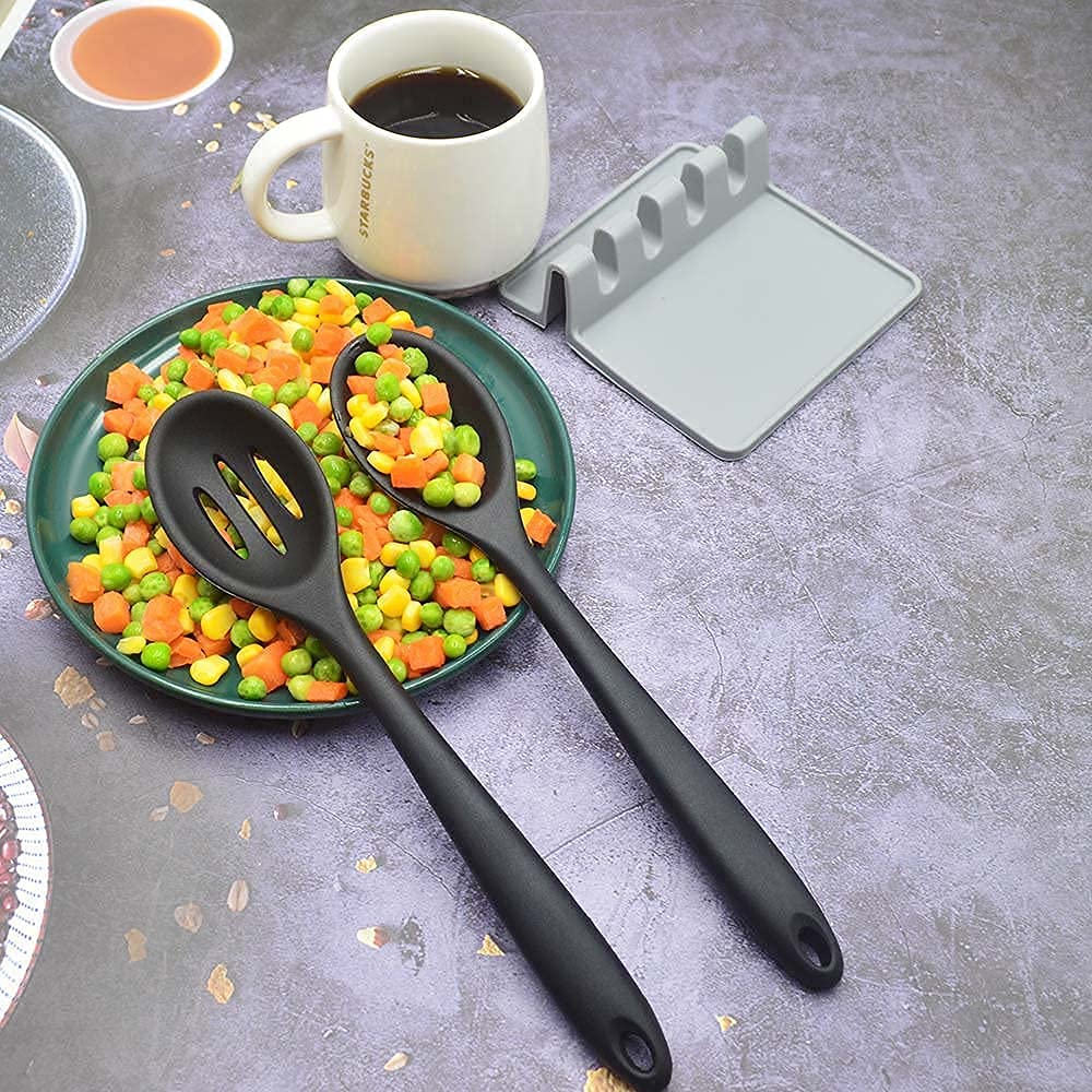 Armrouns Silicone Nonstick Spoons Set, 2Pcs Silicone Spoons For Cooking Heat Resistant Cooking Spoons For Mixing, Bpa Free Silic