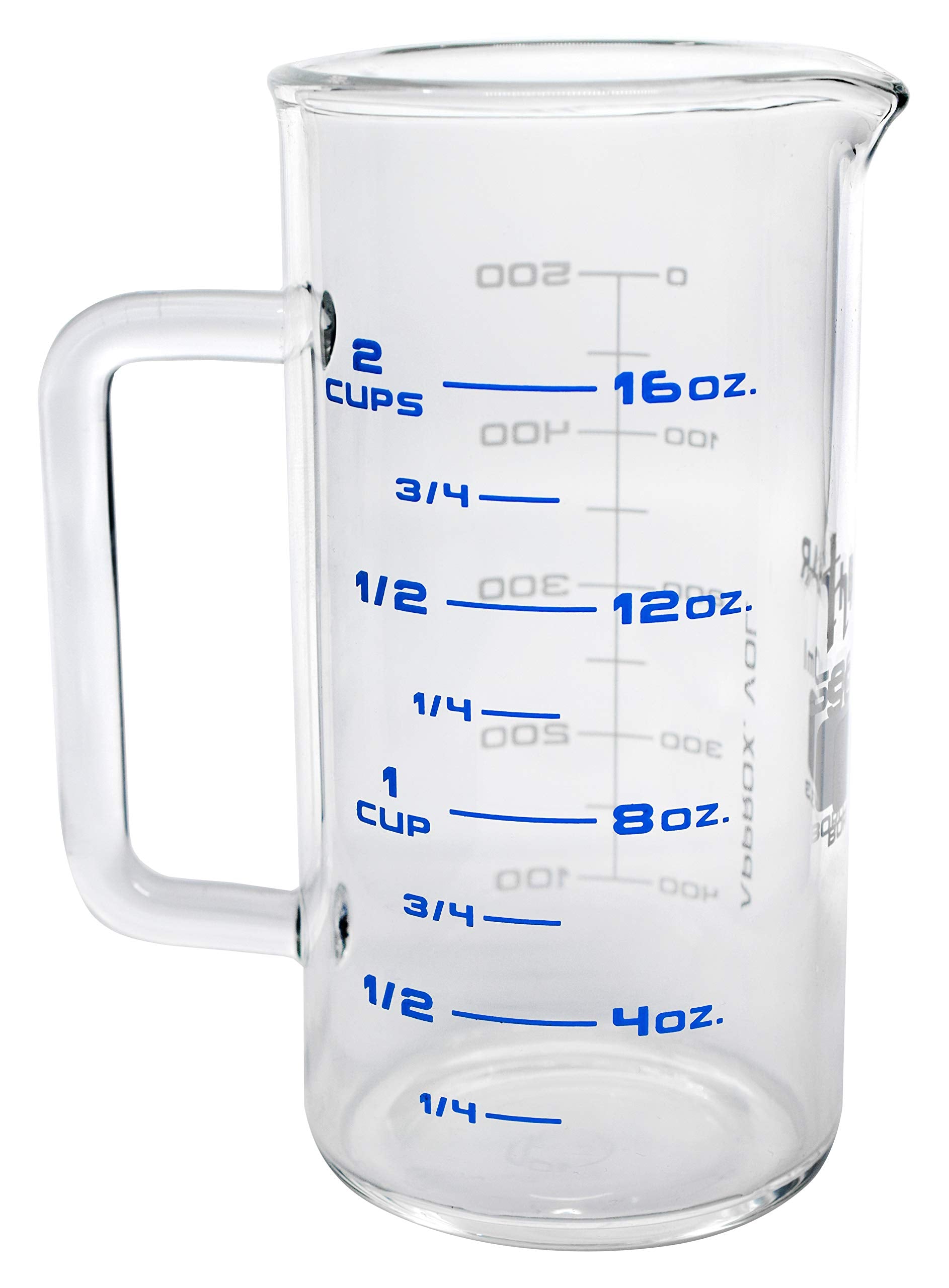 hBARSCI Industrial Beaker Mug, 500ml - Extra Heavy Duty 3.3 Borosilicate Glass - Tall Form, with Spout - Double Sided, Printed G