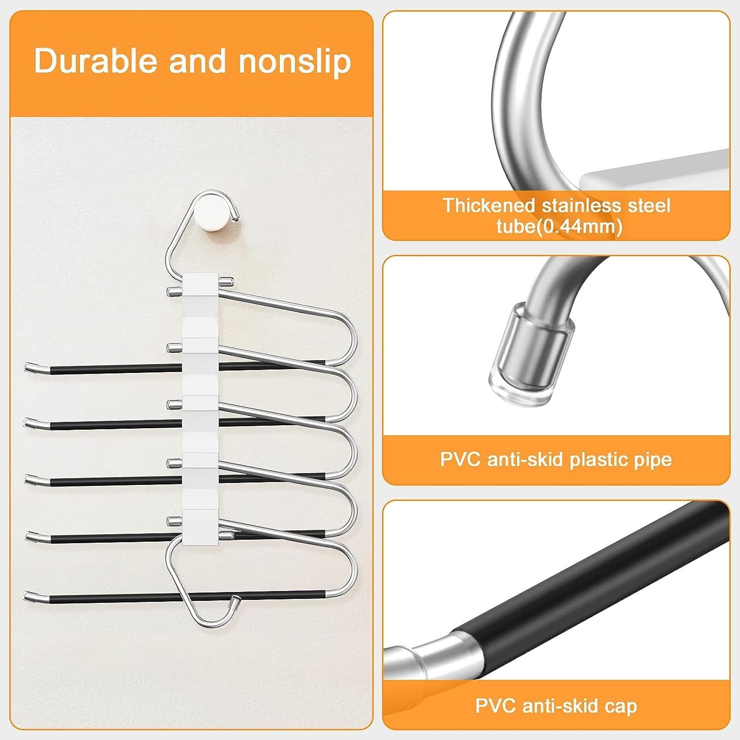 Loretoy 3 Pack Pants Hangers Space Saving, Anti-Slip Multi-Functional Pants Rack, Thickened Stainless Steel Tube, Two Hanging Mo