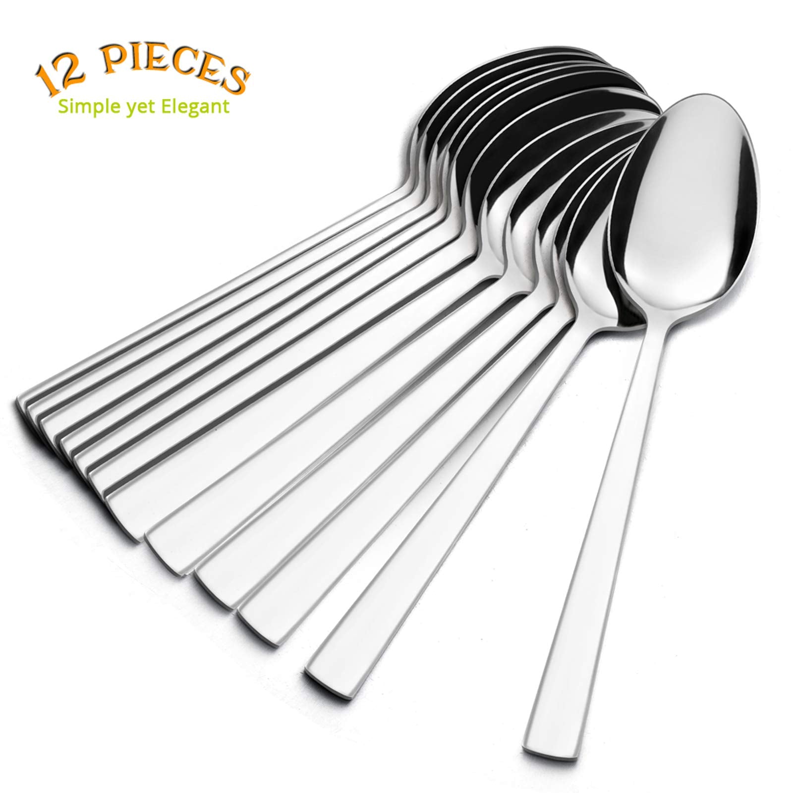 Dinner Spoons Set Of 12, E-Far 7.9 Inch Stainless Steel Soup Spoons Tablespoons For Home, Kitchen Or Restaurant, Non-Toxic & Mir