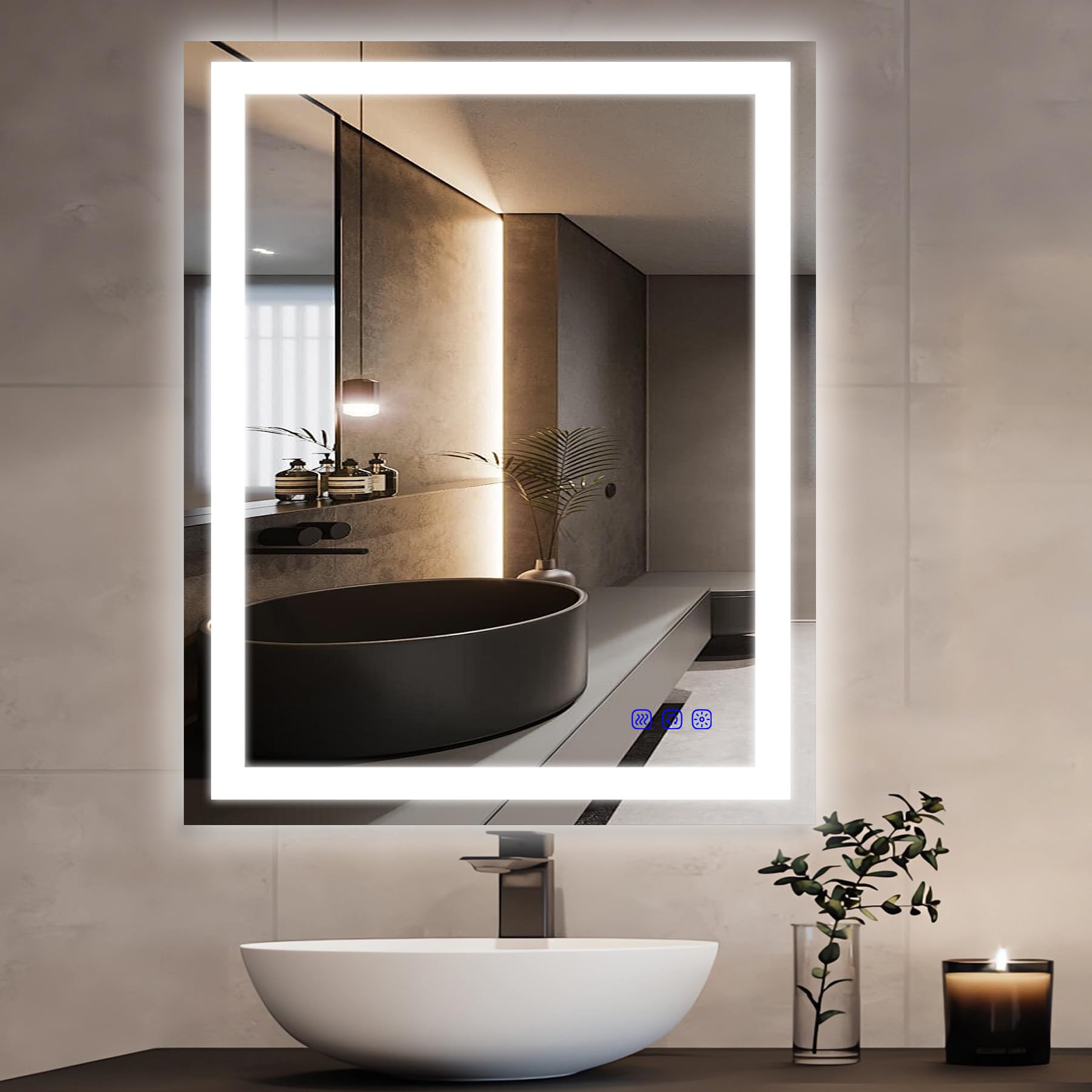 Yeeopp 24''X32'' Led Bathroom Mirror - Front Lighted Vanity Makeup Mirror, 3-Color Stepless Dimmable, Anti-Fog, Cri 95+, Memory