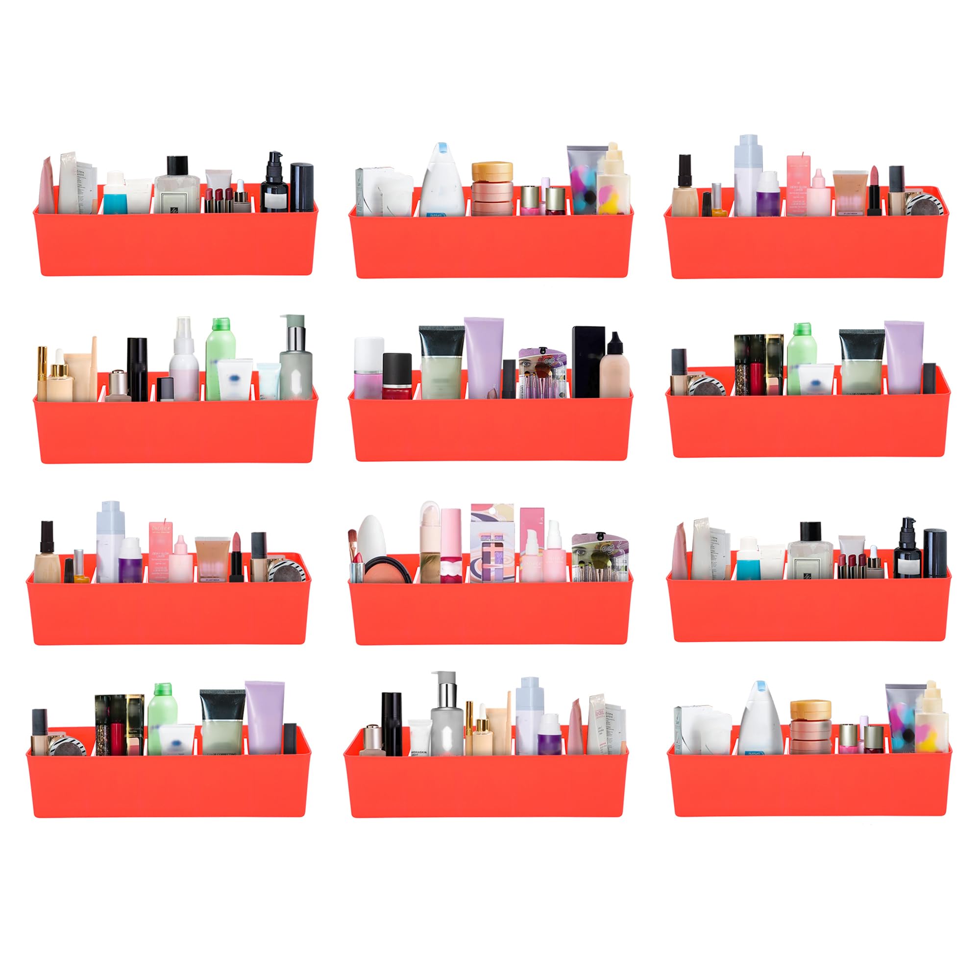 Velavie Makeup Storage Drawer Organiser, Set Of 12 (Red)