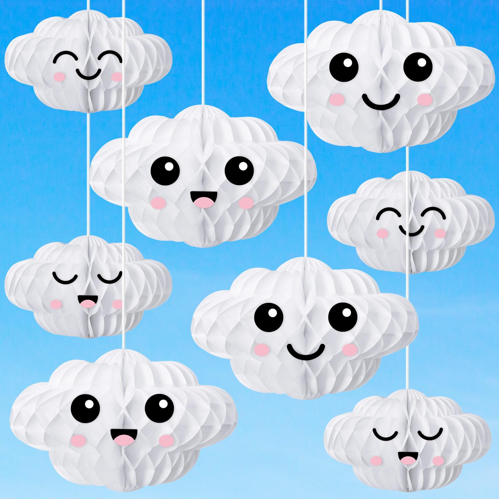 Affrolling 20 Pcs 3D Cloud Decorations Hanging Honeycomb Decor Artificial Cloud Ornaments for Ceiling Art Wedding Birthday Nurse