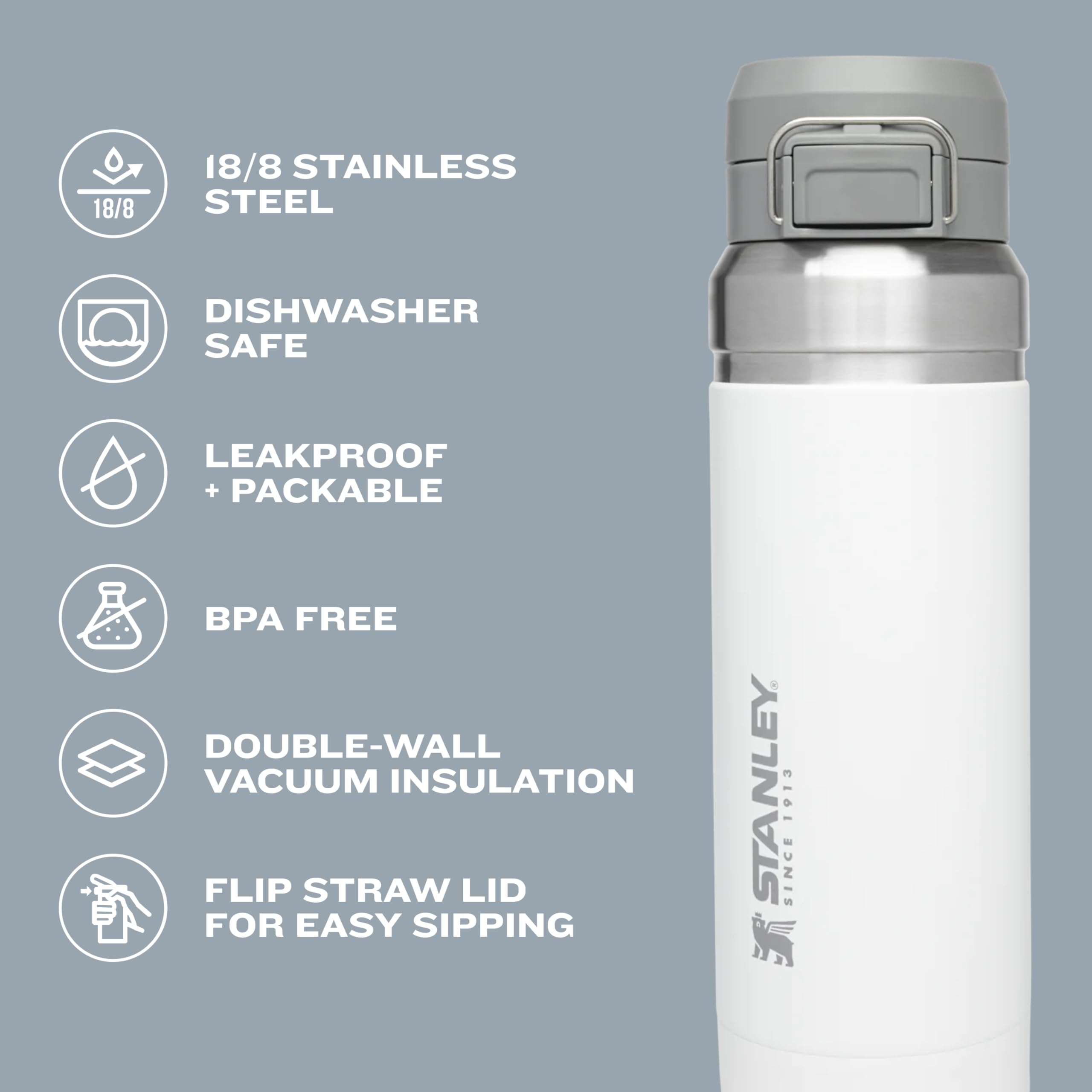 Stanley Quick Flip Go Water Bottle 24 Oz | Push Button Lid | Leakproof And Packable For Travel And Sports | Insulated Stainless