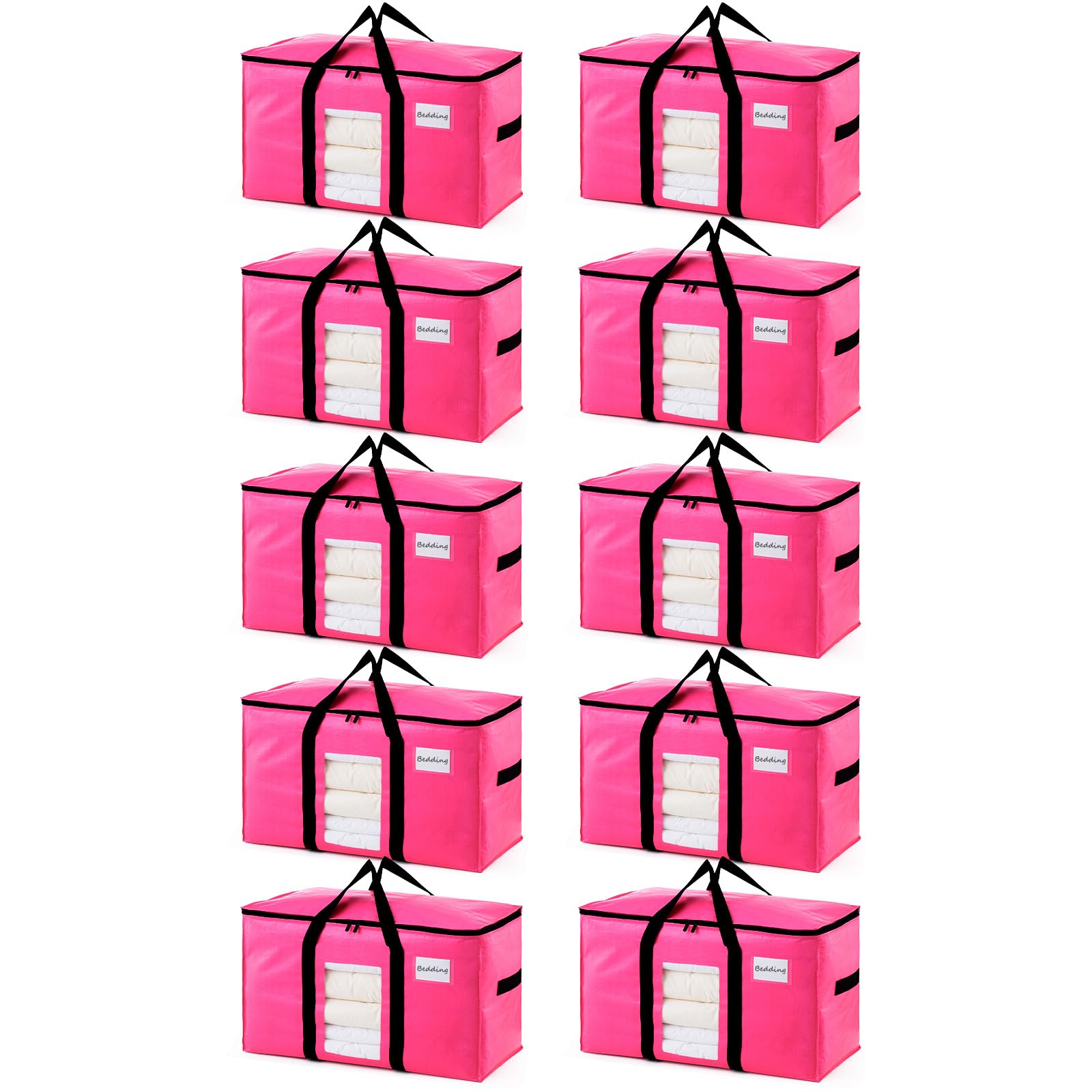 TAILI 10 Pack Pink Extra Large Moving Bags, Heavy Duty Totes with Visible Window, Wrap Around Handles, Ideal for Storage, Space-