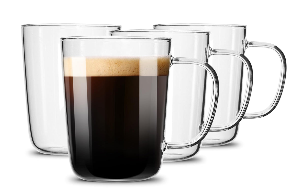 Luxu Glass Coffee Mugs(Set Of 4)-17 Oz,Clear Beer Mugs,Glass Tea Cups With Comfortable Handle,Lead-Free Drinking Glasses,Perfect