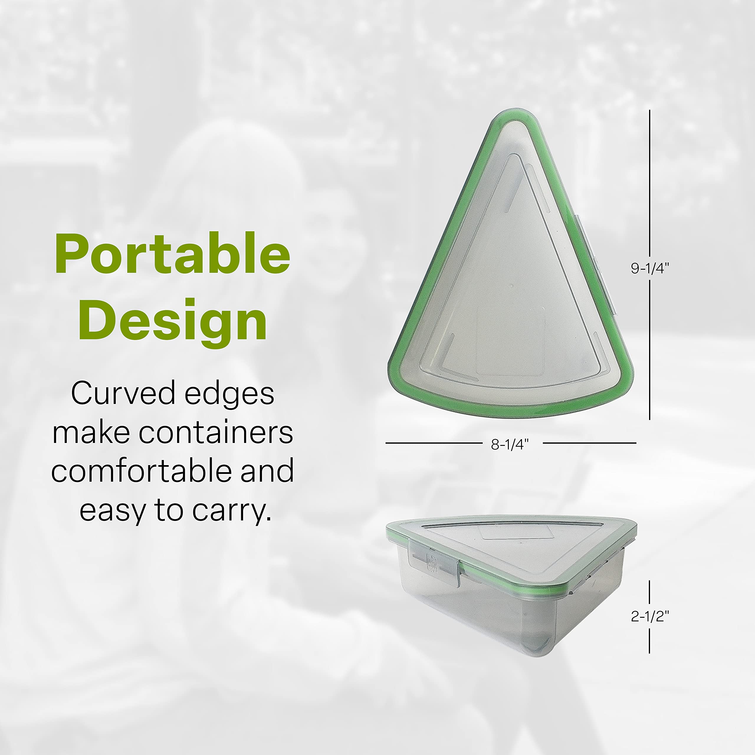 MyGo Container Pizza Slice To-Go Compartment, 9.25" x 8.25" x 2.5", Reusable, Microwave Safe, Smoke/Green, NSF Certified
