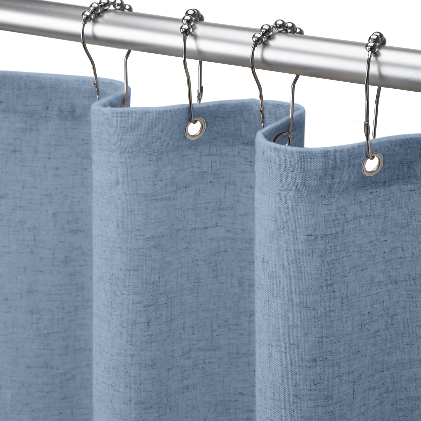 Xoguibo Linen Shower Curtain Flax Blue Grey, Fabric Boho Farmhouse Shower Curtains For Bathroom Cotton Natural Cloth Liner Set 7