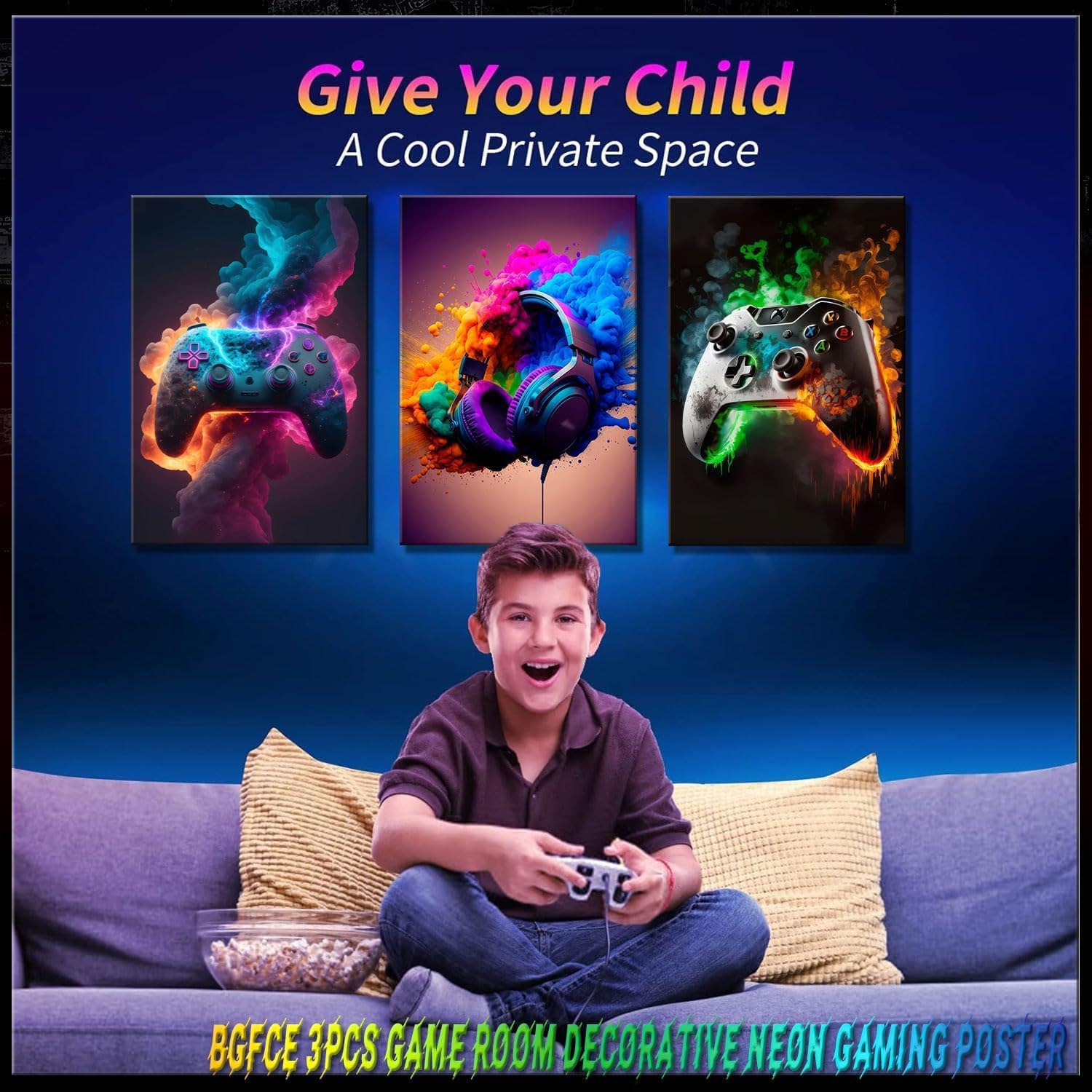 Bgfce Gaming Room Decor Wall Art, Video Gaming Theme Decor Gaming Room Wall Art, Gaming Canvas Posters For Teen Boys Room Unfram