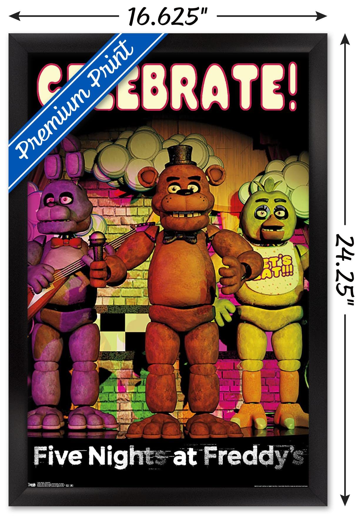 Trends International Five Nights At Freddy'S - Celebrate Wall Poster, 14.725'' X 22.375'', Black Framed Version