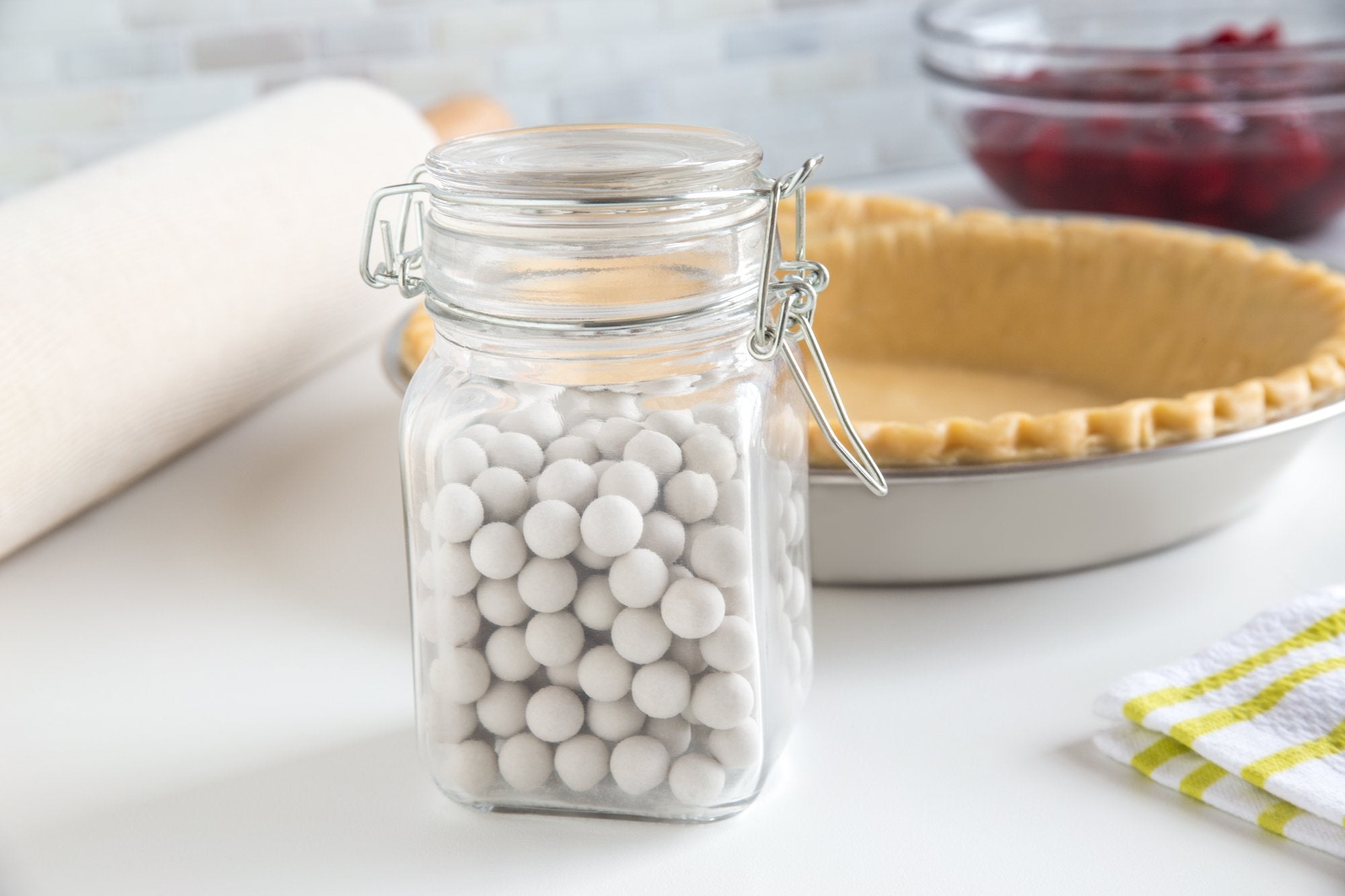 Fox Run Ceramic Pie Crust Baking Weights, 8.8-Ounce, Glass Storage Jar