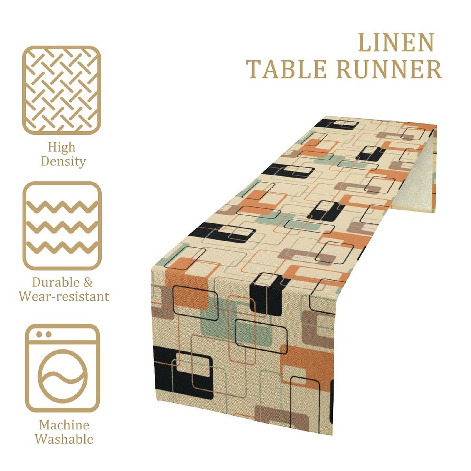 Mid Century Table Runner,Retro Square Design Modern Style Tabletop Collection Table Runner For Living Room Kitchen Dining Banque