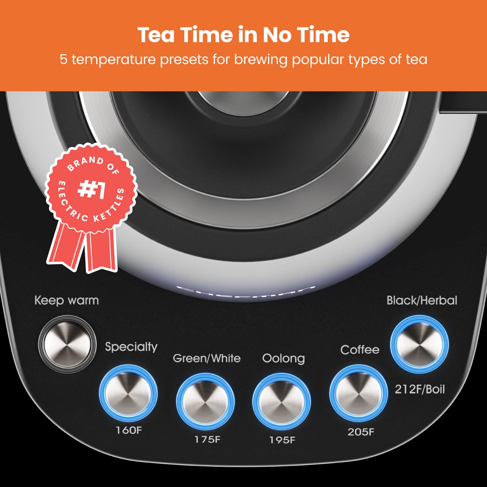 Chefman Truetemp Precision Control Gooseneck Kettle, Internal Custom Temperature Control And 6 One-Touch Presets, Boil-Dry Prote