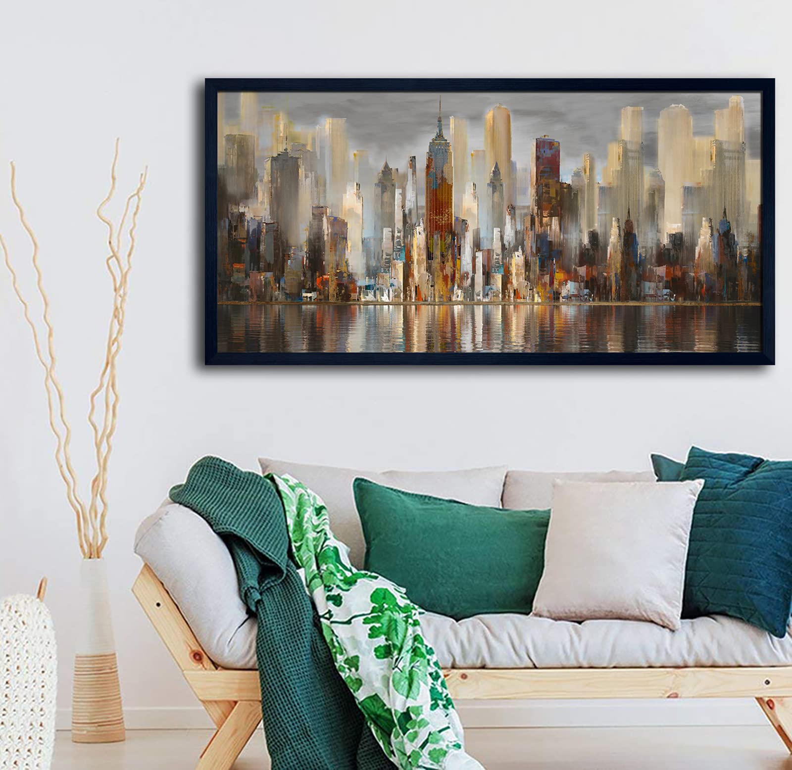 Framed Wall Art Large Cityscape New York Wall Decor Canvas Prints Abstract Brown City Theme Paintings Modern Canvas Wall Art For
