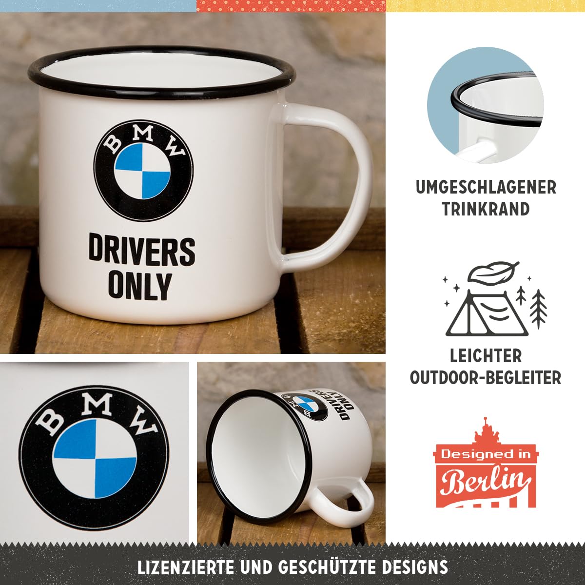 Nostalgic-Art Retro Enamel Cup, 12.2 Oz, Official License Product (Olp), Bmw - Drivers Only - Gift Idea For Car Accessories Fans