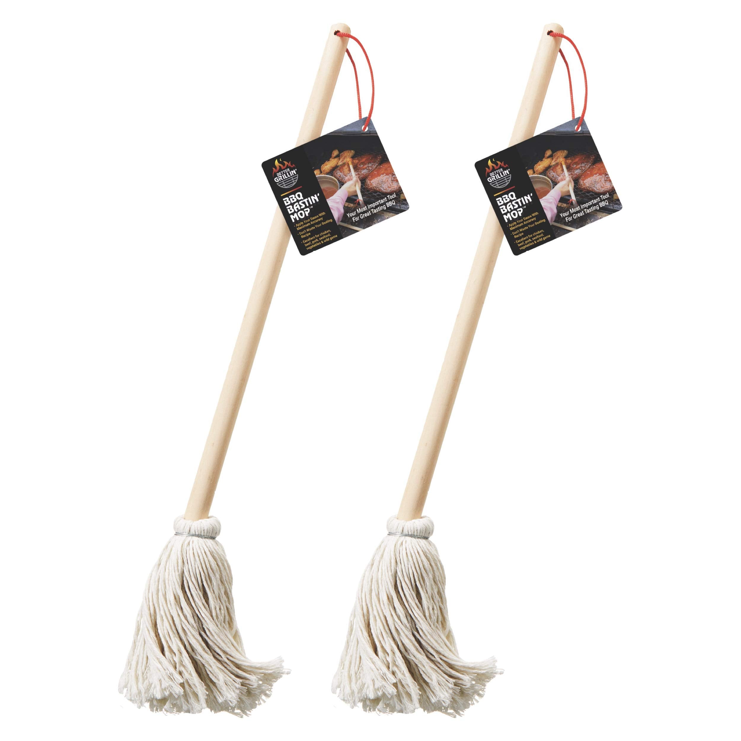 Better Grillin Bbq Bastin Mop Basting Barbecue Brush/Mop Easily Applies Marinades, Sauces, Washes Out, 16In Handle, 2Pk