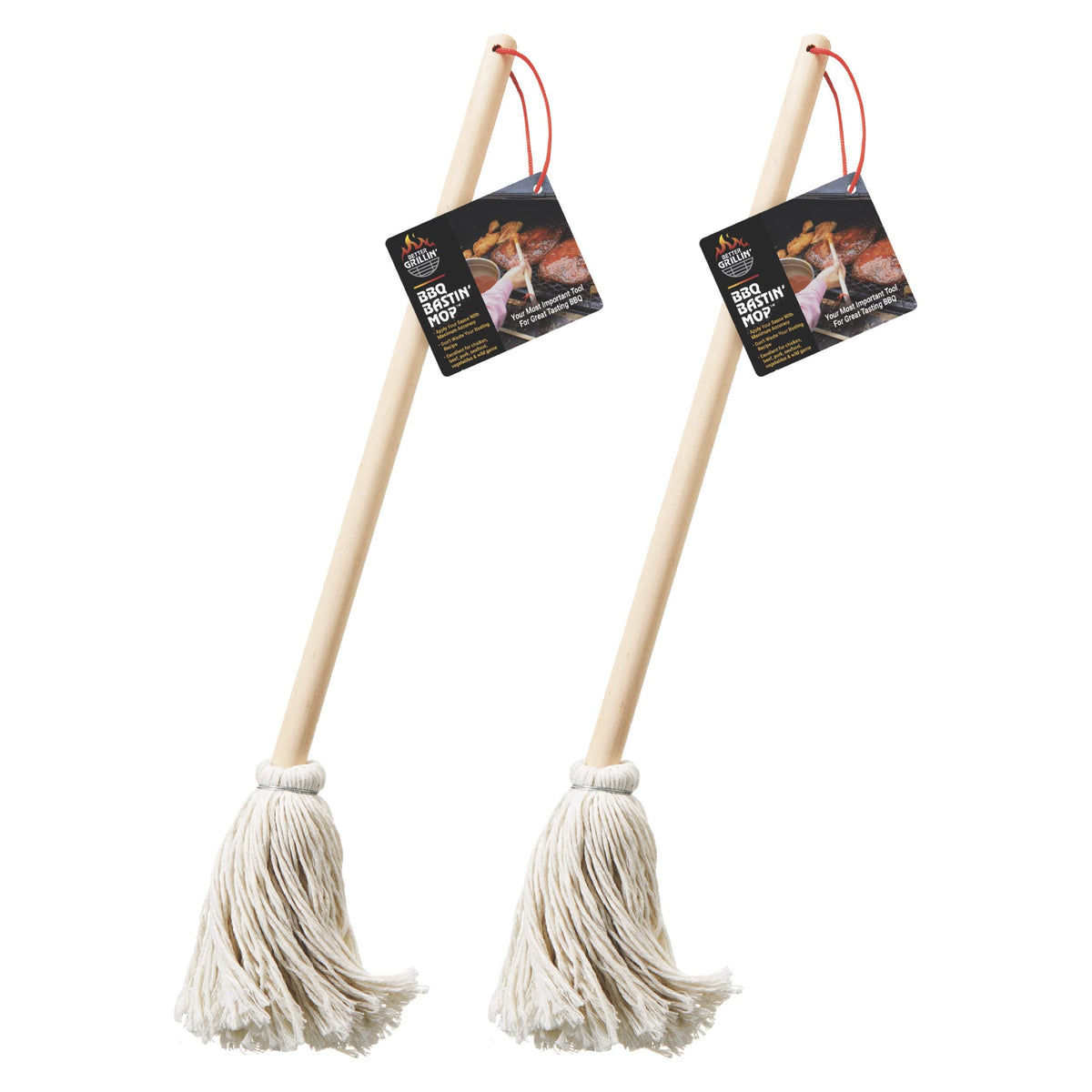 Better Grillin Bbq Bastin Mop Basting Barbecue Brush/Mop Easily Applies Marinades, Sauces, Washes Out, 16In Handle, 2Pk