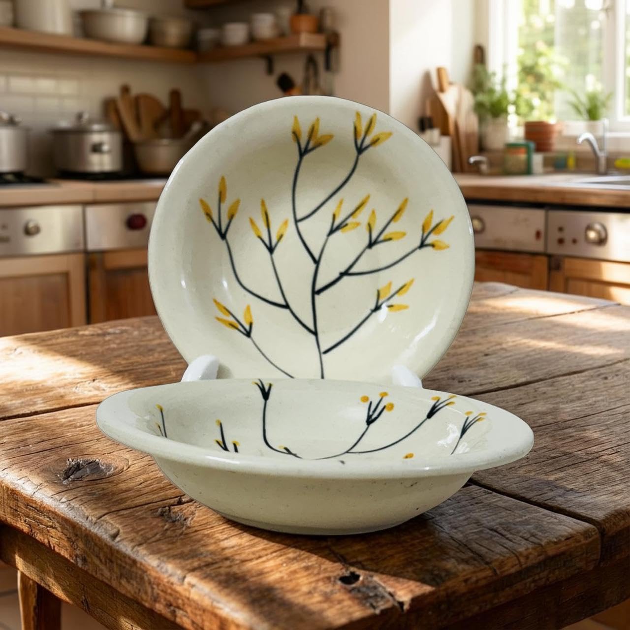 Lupaava Ceramic Pasta Plate | Soup Plate | Snack Plate | Size 7 Inch | Microwave Safe, Oven Safe (2, Yellow 1)