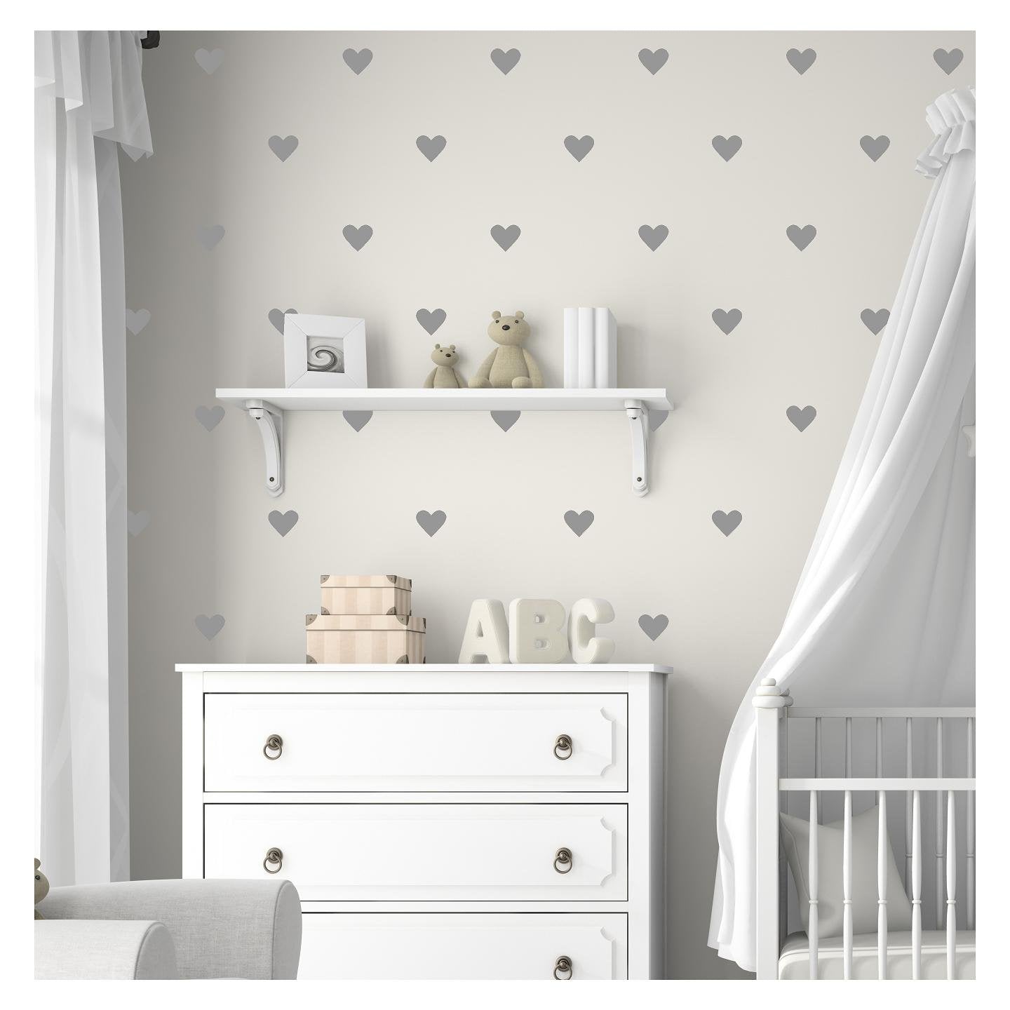 Hearts 2'' Set Of 120 Wall Pattern Decal Vinyl Stickers (Silver)