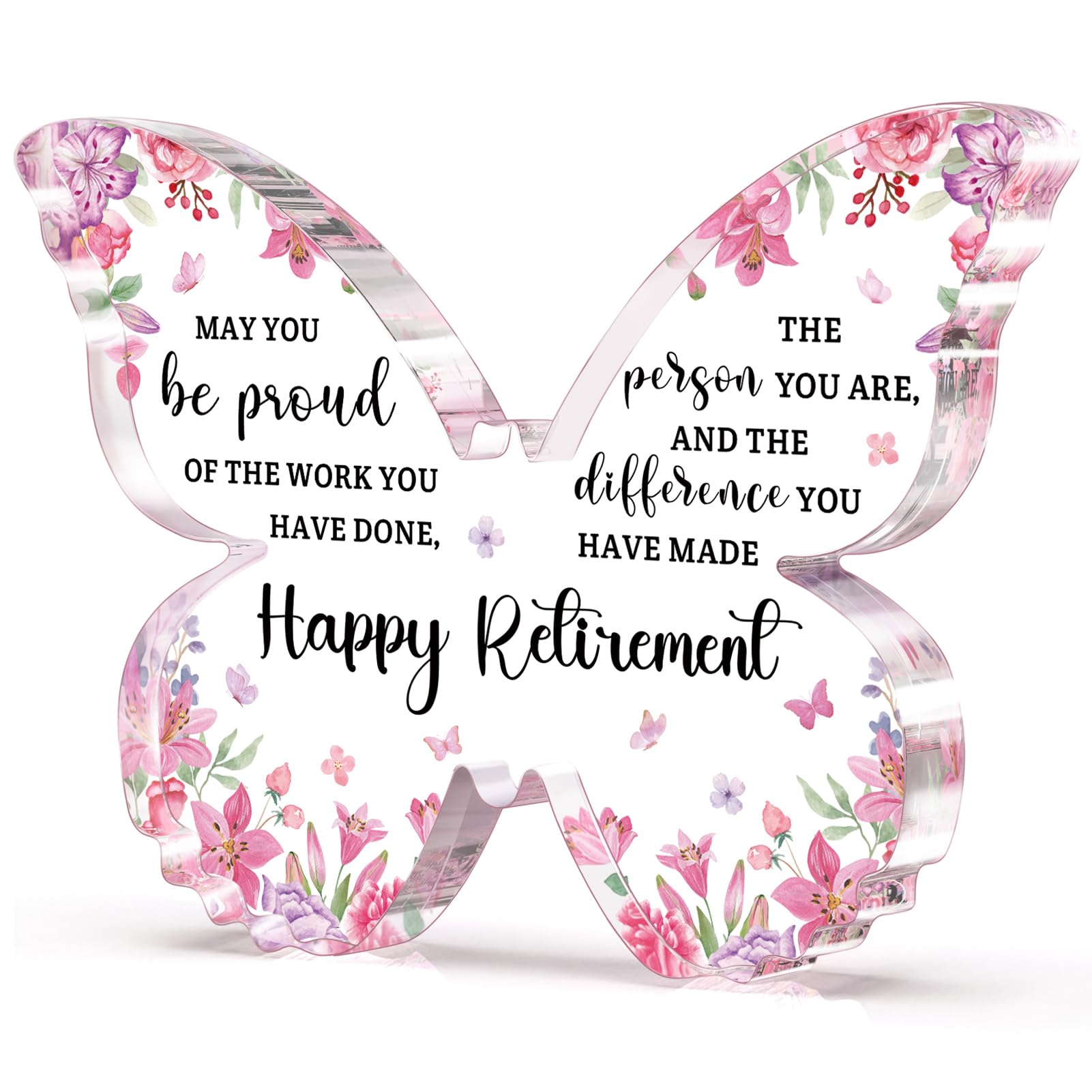 Retirement Gift for Woman 2025, Happy Retirement Gifts Ideas - Pink Butterfly Acrylic Plaque 5x3.8 IN - Retired Gifts for Cowork