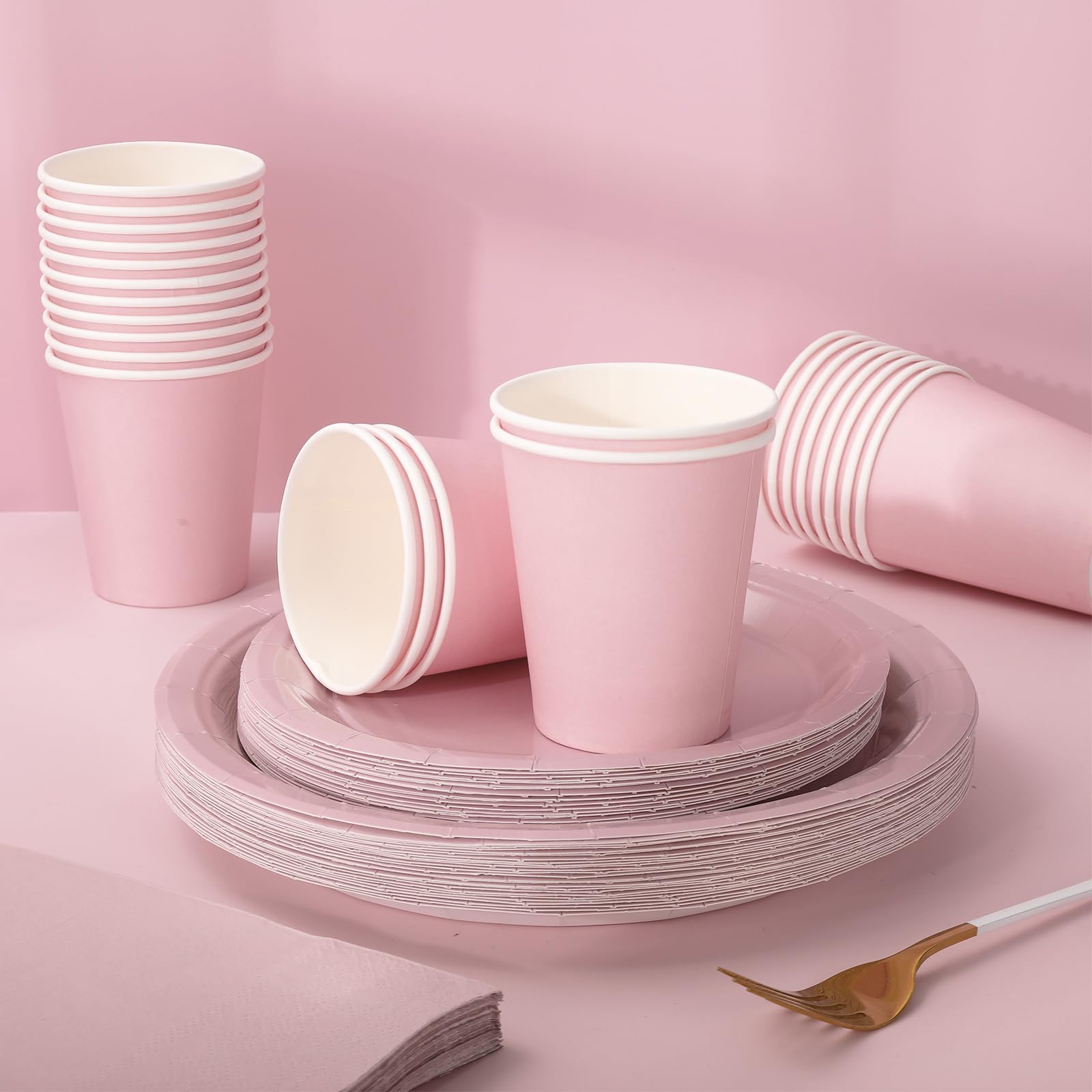Whaline 100Pcs Valentine'S Day Dusty Pink Tableware Set Disposable Dinnerware Set 50Pcs Paper Plates 25Pcs Napkin 25Pcs Cups For