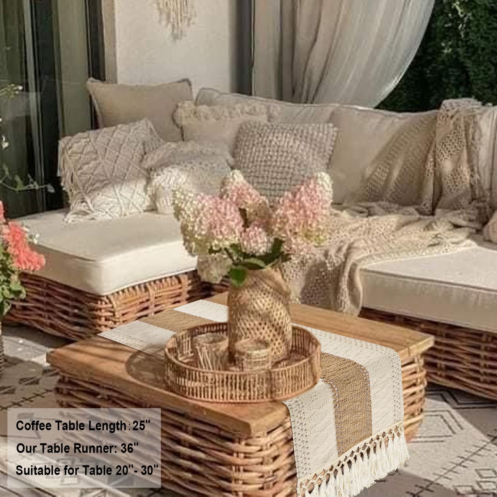 Yuboo Boho Table Runner, Macrame Table Runner 36 Inches, Dresser Runner Scarf For Nightstand, Coffee Table, End Table, Dining Ro
