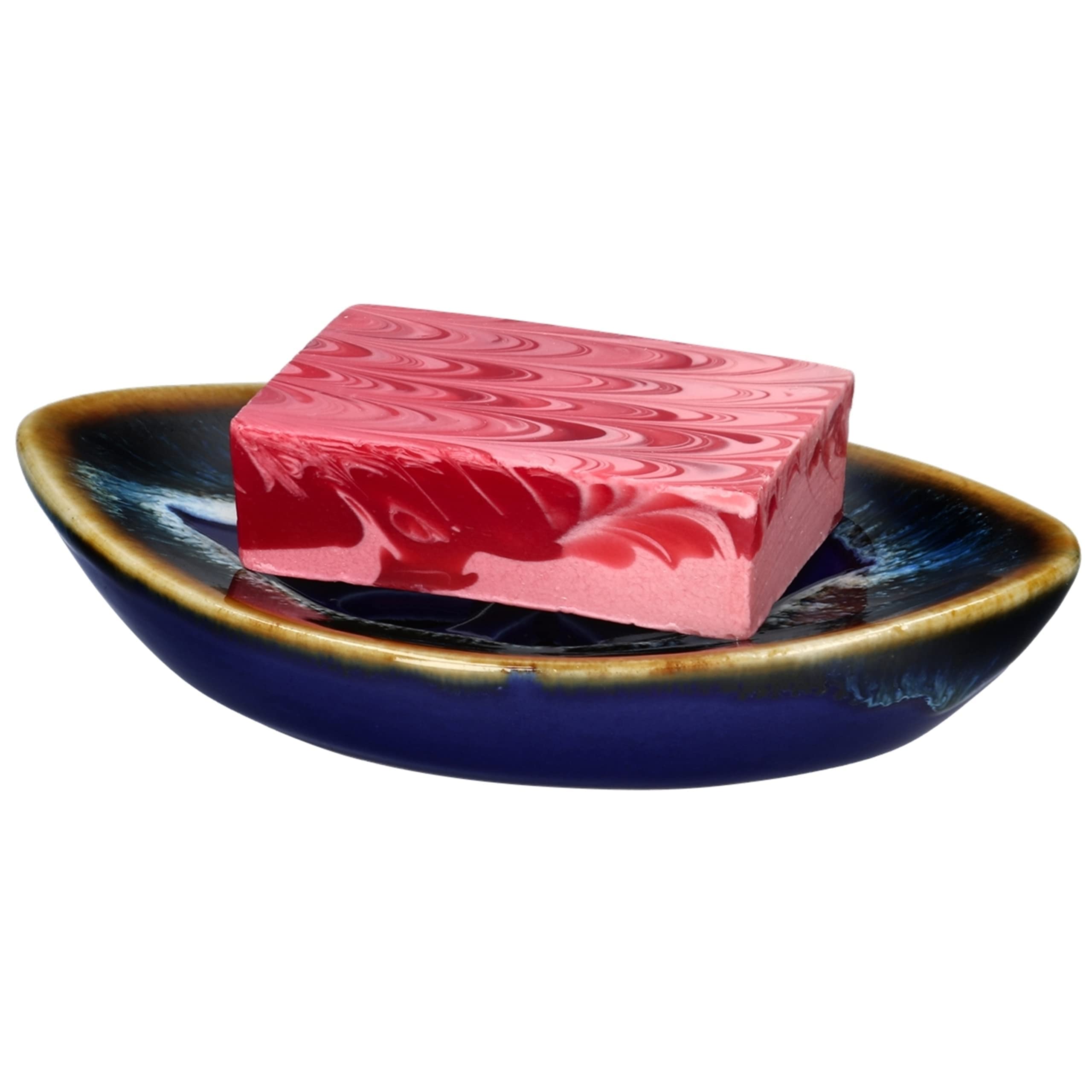 Lungmongkol Shop Ceramic Soap Dish With Self Draining Tray For Bar Soap, Bathroom, Kitchen (Blue No.2)