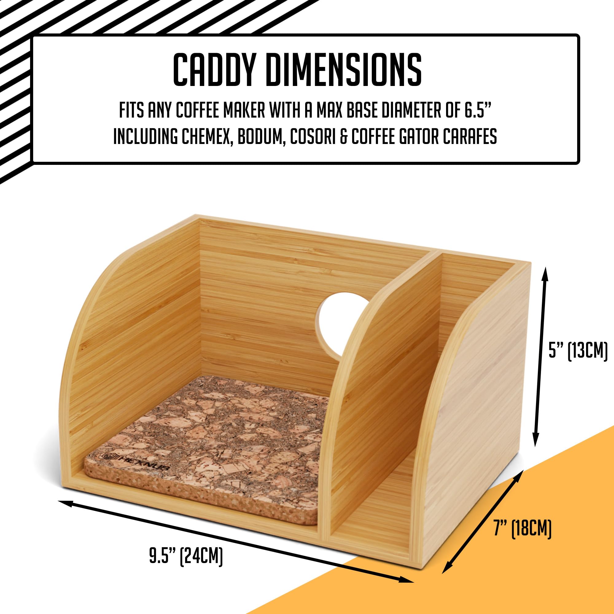 Hexnub - Caddy And Lid For Pour Over Coffee Maker, Bamboo Stand Fits Chemex, Bodum, Cosori Coffee Carafes, Heatproof Mat, Filter
