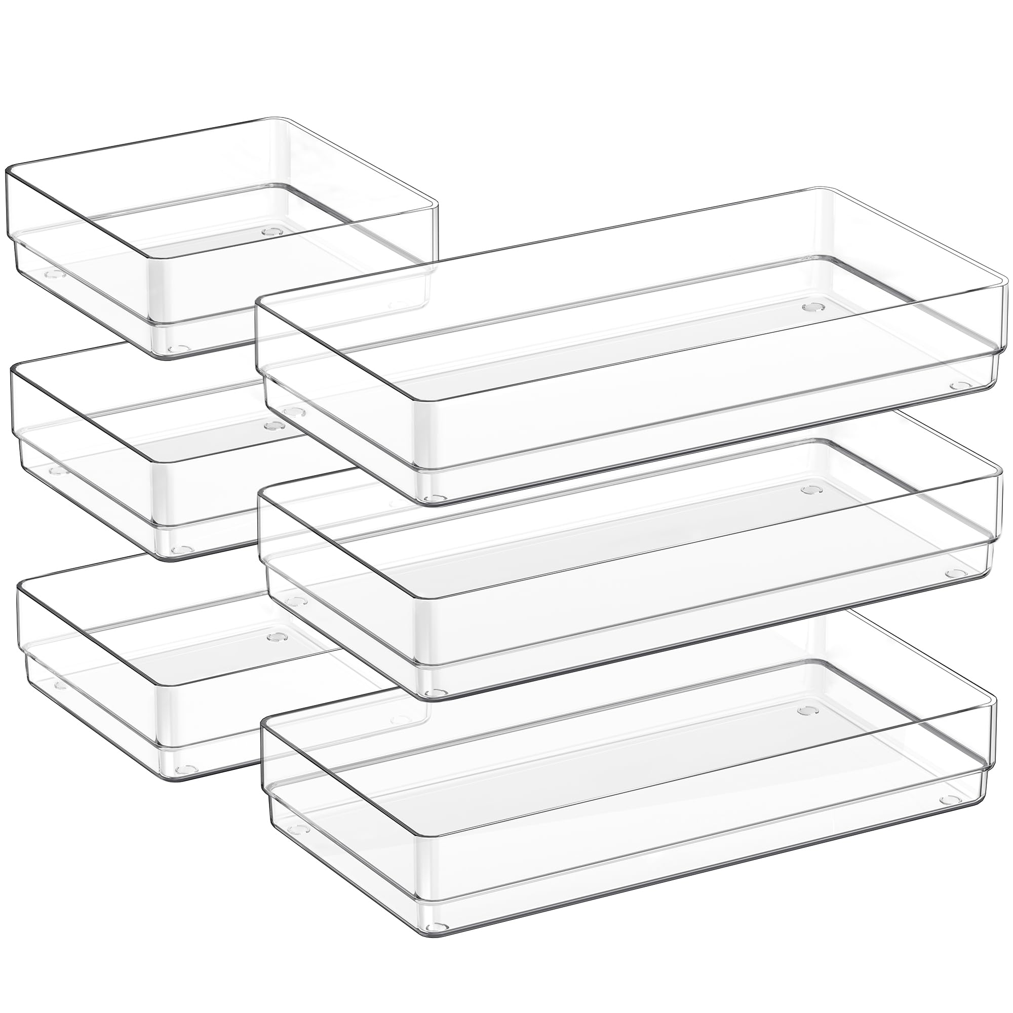 SMARTAKE 6 PCS Clear Plastic Drawer Organizers Set, Large Size Non-Slip Desk Drawer Organizer, 2-Size Versatile Bathroom and Van