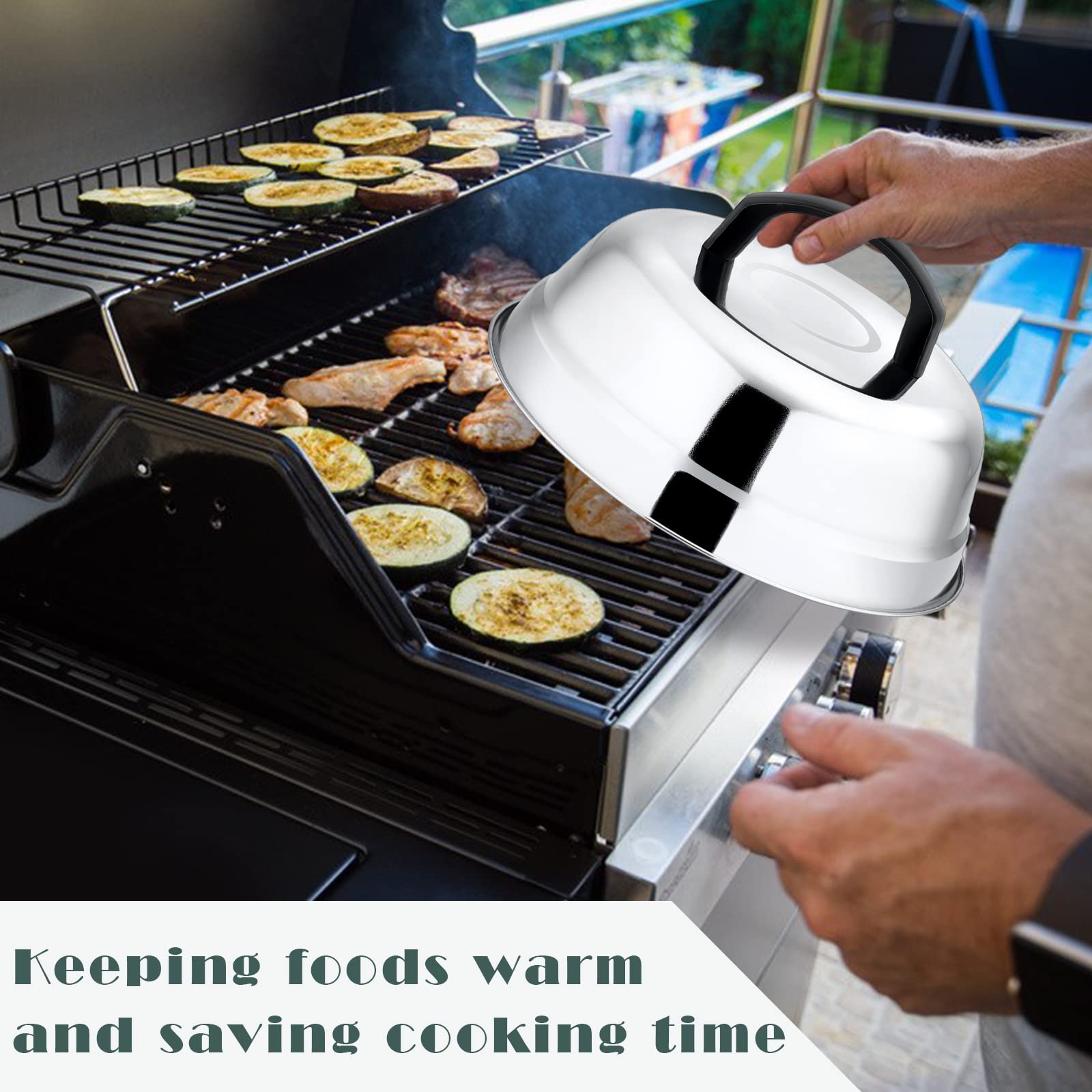 9In Cheese Melting Dome, Hasteel 4Pcs Stainless Steel Round Basting Cover, Lightweight Steam Cover Lid With Plastic Handle, Dura