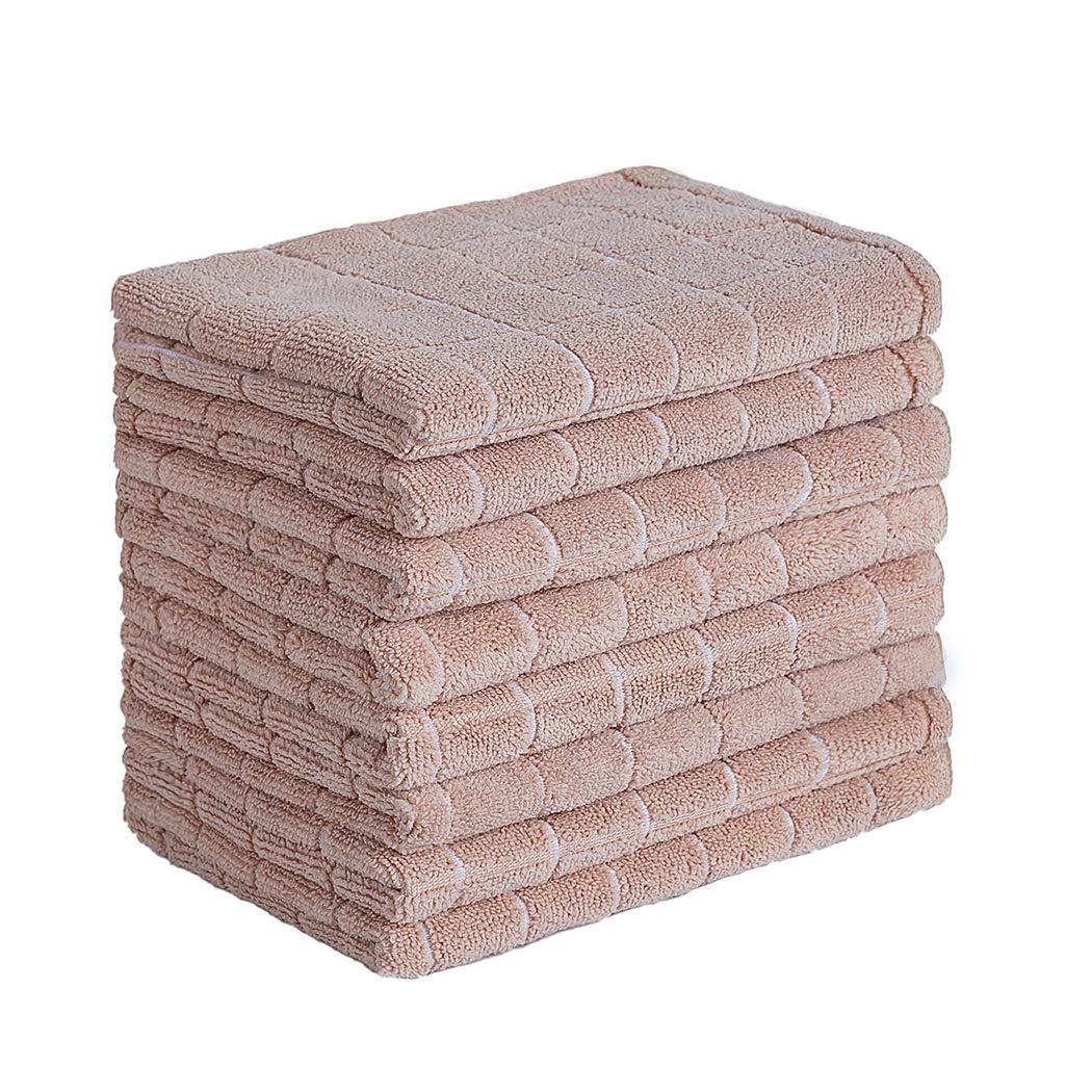 Microfiber Dish Towels - Soft, Super Absorbent and Lint Free Kitchen Towels - 8 Pack (Lattice Designed Camel Colors) - 26 x 18 I
