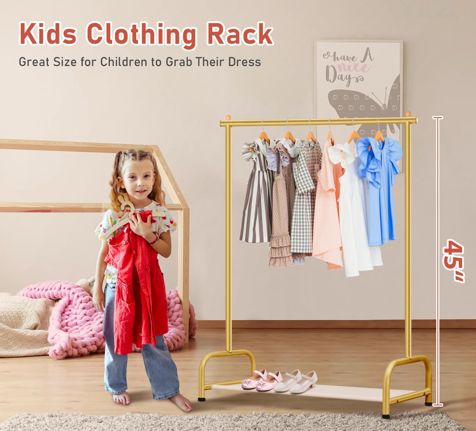Sleeping Lamb Baby Clothing Rack, Small Kids Clothes Rack With Bottom Storage Shelf, Child Clothes Hanger Rack For Coats, Metal