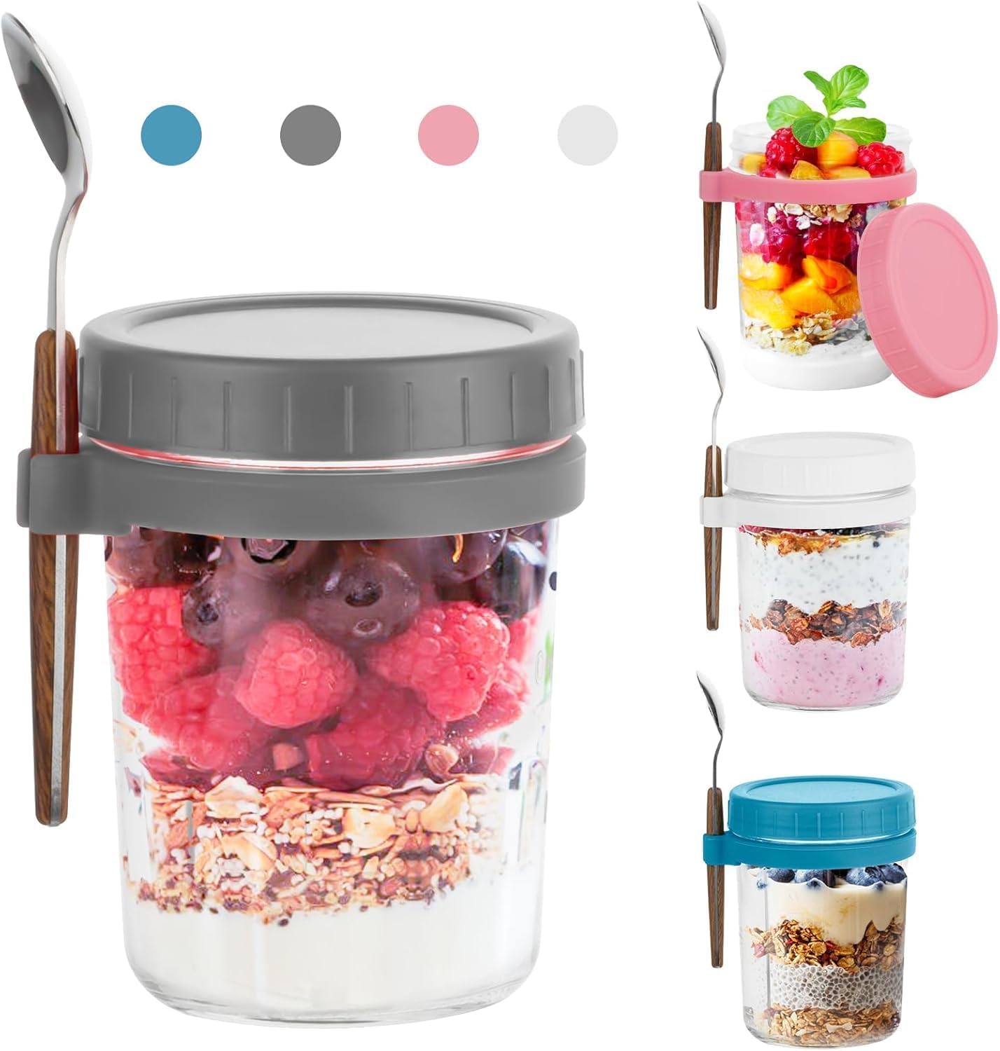 350Ml Airtight Overnight Oats Jar With Spoon & Lid Glass Mason Jar For Cereal, Salad, Yogurt, Milk LeakProof Food Storage Conta