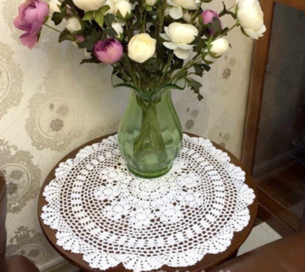 Laivigo New Handmade Crochet Cotton Lace Round Table Cloth Doilies Doily,22 Inch,White