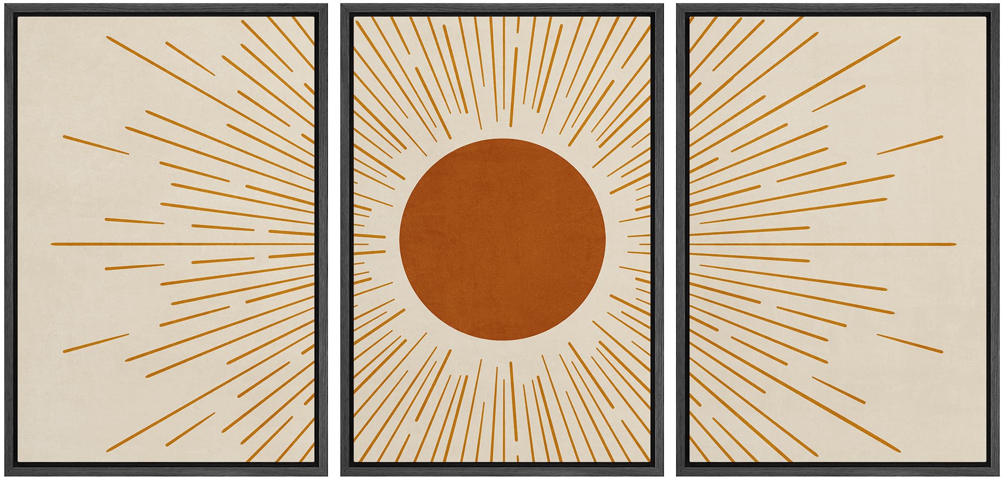 Idea4Wall Framed Wall Art Print Set Geometric Line Art Burnt Orange Shining Sun Astronomy & Space Sky Illustrations Modern Art M